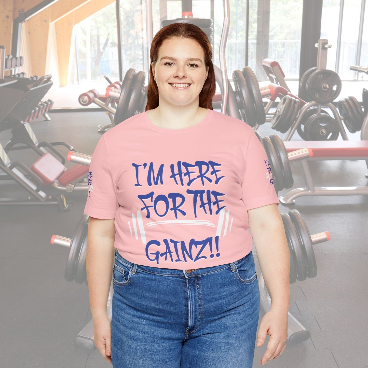 💥 Eye-Catching 💥 All Over Print 💥 Gym Motivation 💥 Unisex Tee 💥 "I'm Here For The Gainz!" 💥 Fitness Shirt 💥