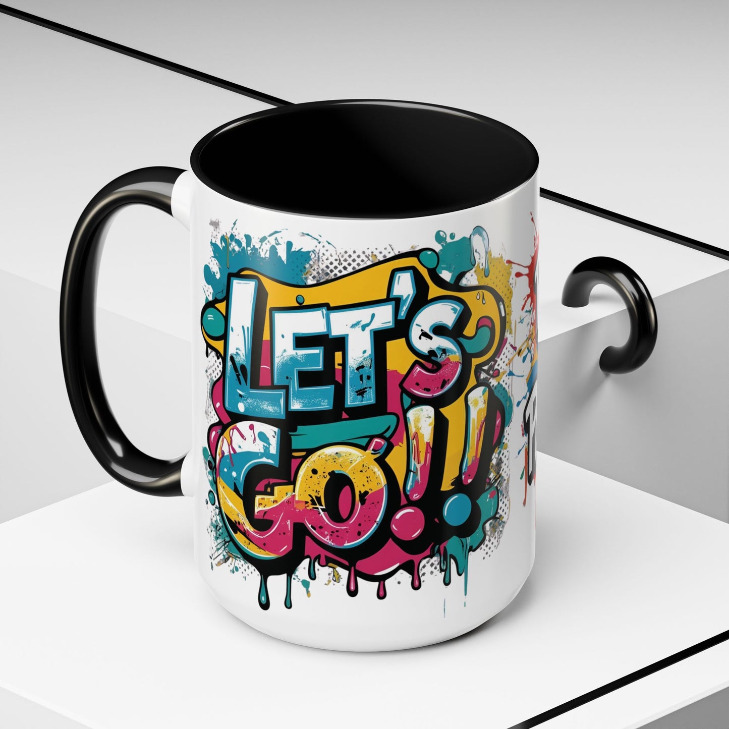 Vibrant Ceramic Mug Inspirational Let's Go! Graffiti Mug Coffee Mug Progress Not Perfection Sizes 11oz & 15oz Birthday Gift Graduation Gift 8 Different Color Options