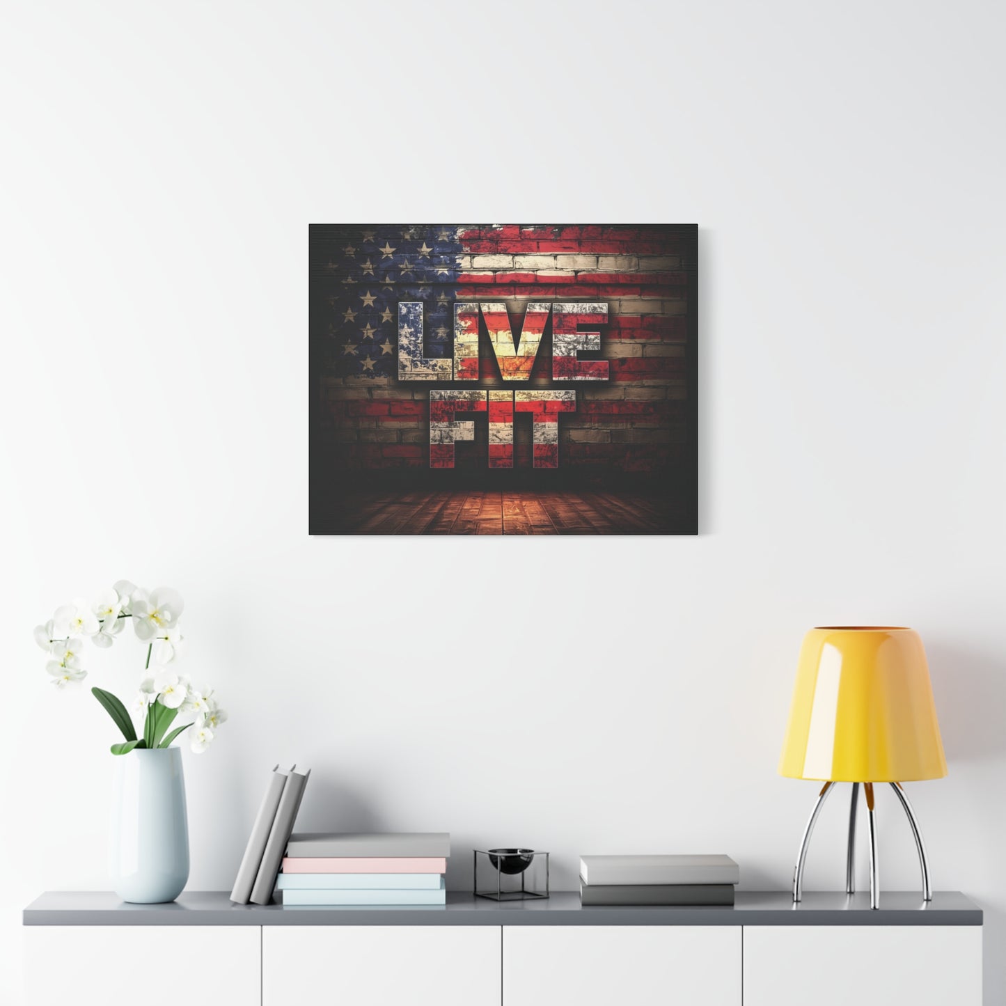 American Pride Canvas Wall Art - Live Fit Decor - Fitness Motivation - Patriotic Gift - USA Flag Artwork - Red White Blue -