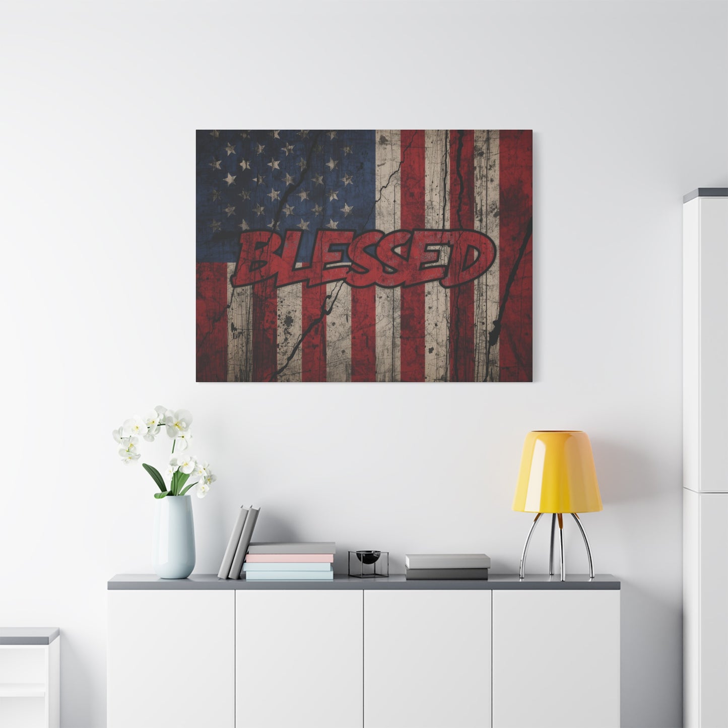 Blessed Patriotic Canvas Wall Art, Americana Decor, Home Wall Decoration, Rustic Flag Artwork, US Flag Decor