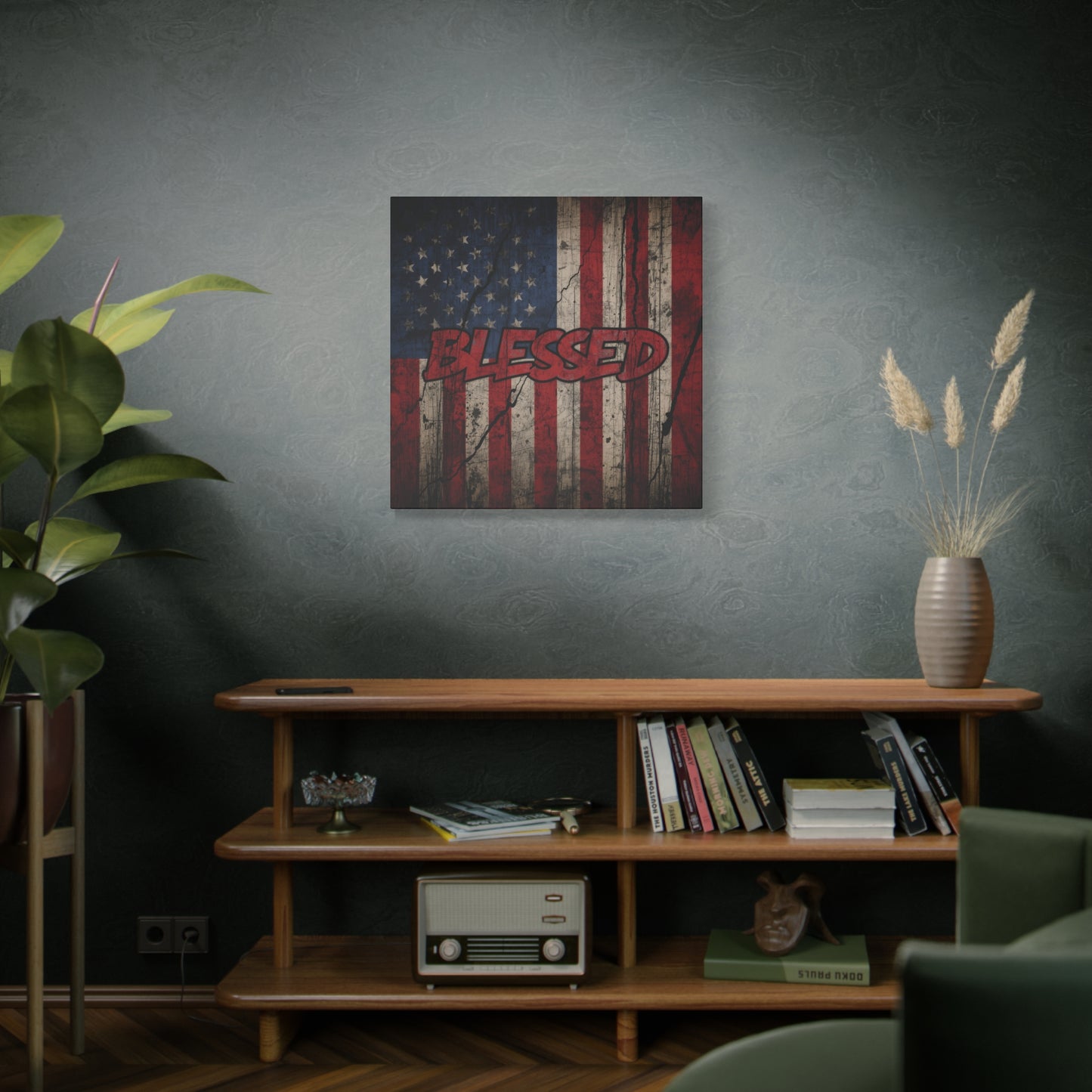 Blessed Patriotic Canvas Wall Art, Americana Decor, Home Wall Decoration, Rustic Flag Artwork, US Flag Decor