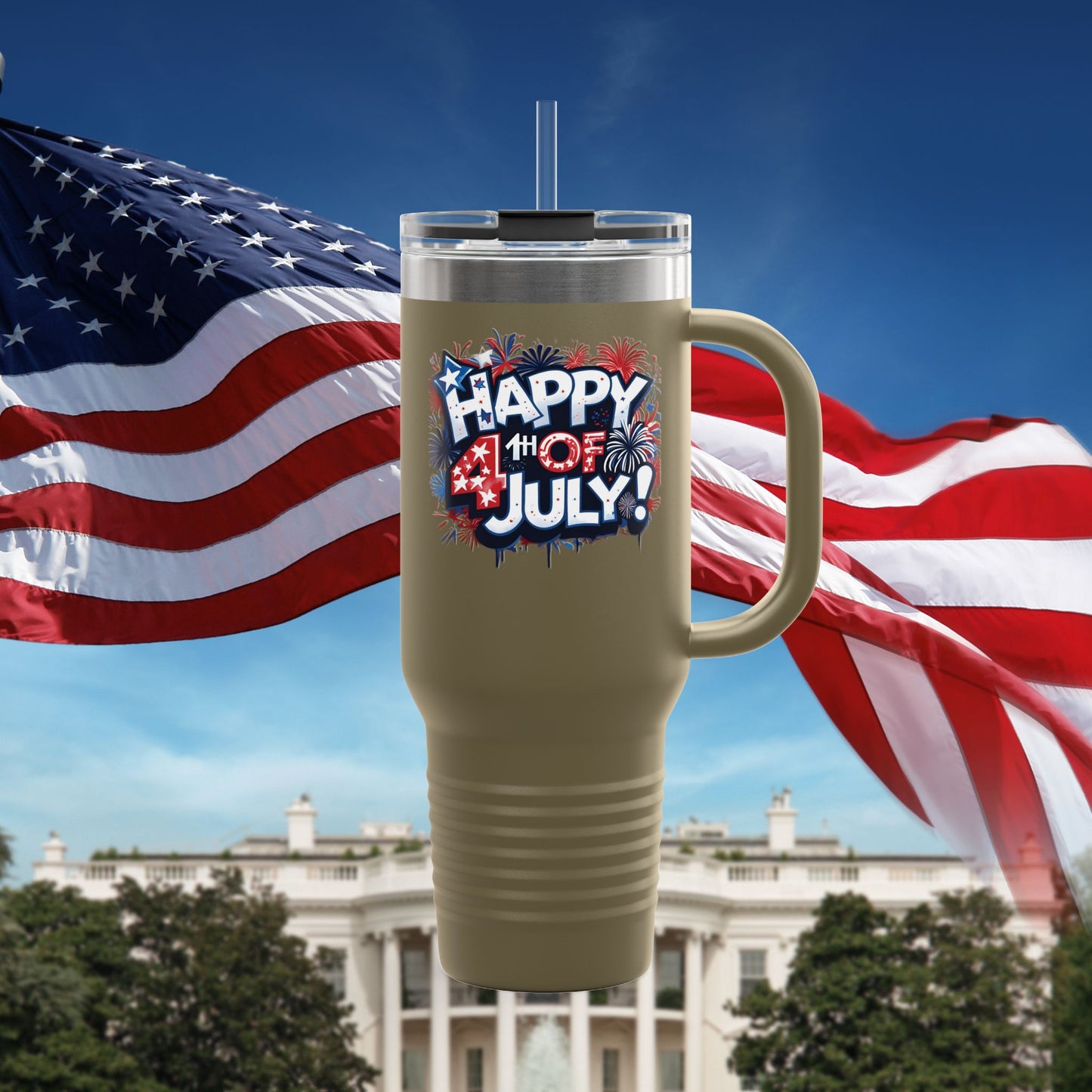 Patriotic Insulated Travel Mug - 40oz - Perfect for 4th of July Celebrations, BBQs, Camping, Family Gatherings, Gifts!