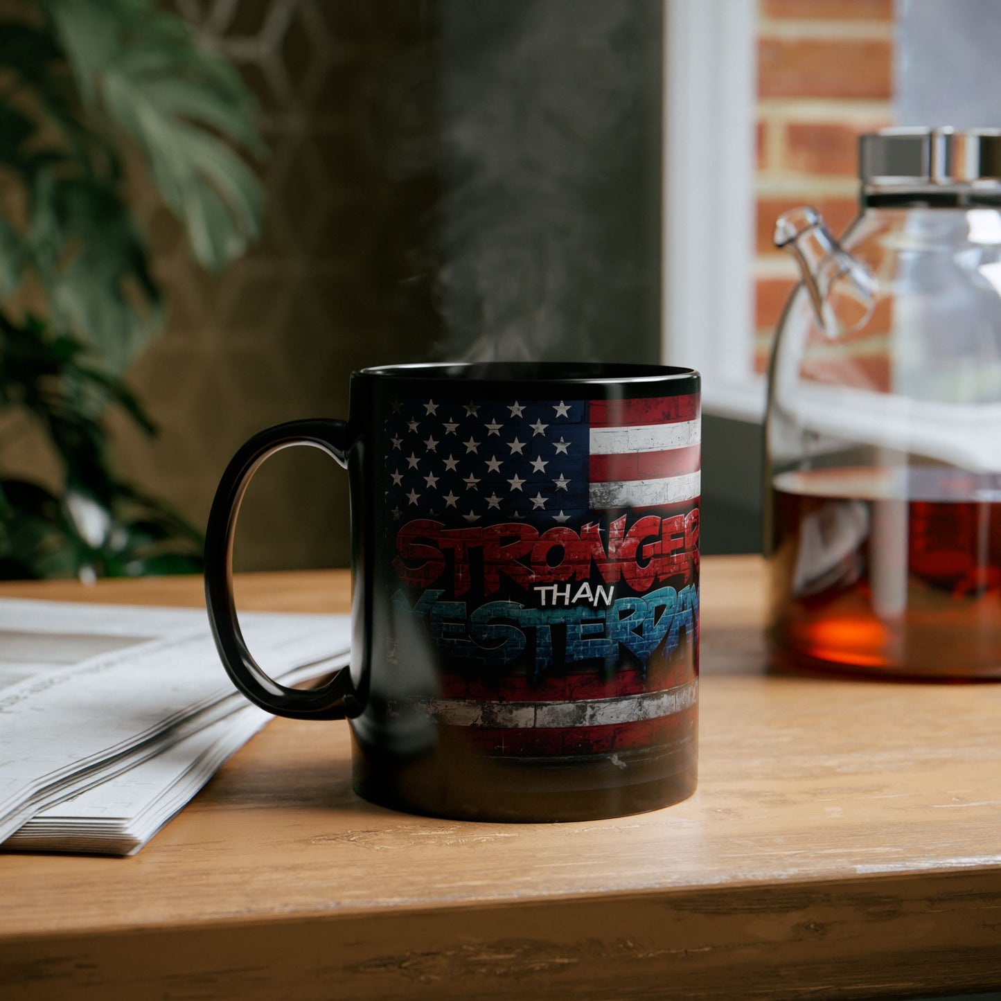 Motivational Mug for Fitness Enthusiasts, Inspirational Coffee Cup, Strength Reminder Gift, Gym Love Mug, USA Flag Design
