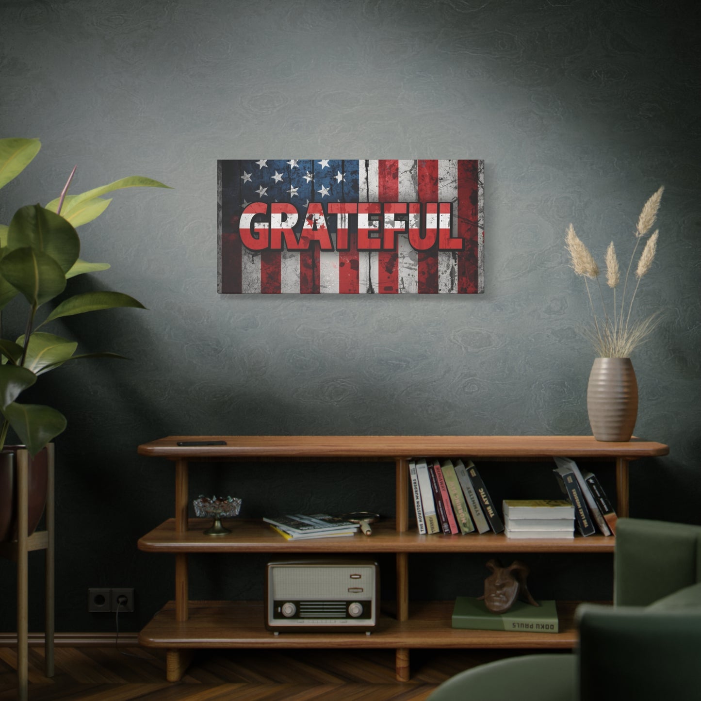 Grateful American Flag Wall Art | Patriotic Canvas Decor, Home Wall Decor, Inspirational Gift, 4th of July Decoration, Veteran's Day
