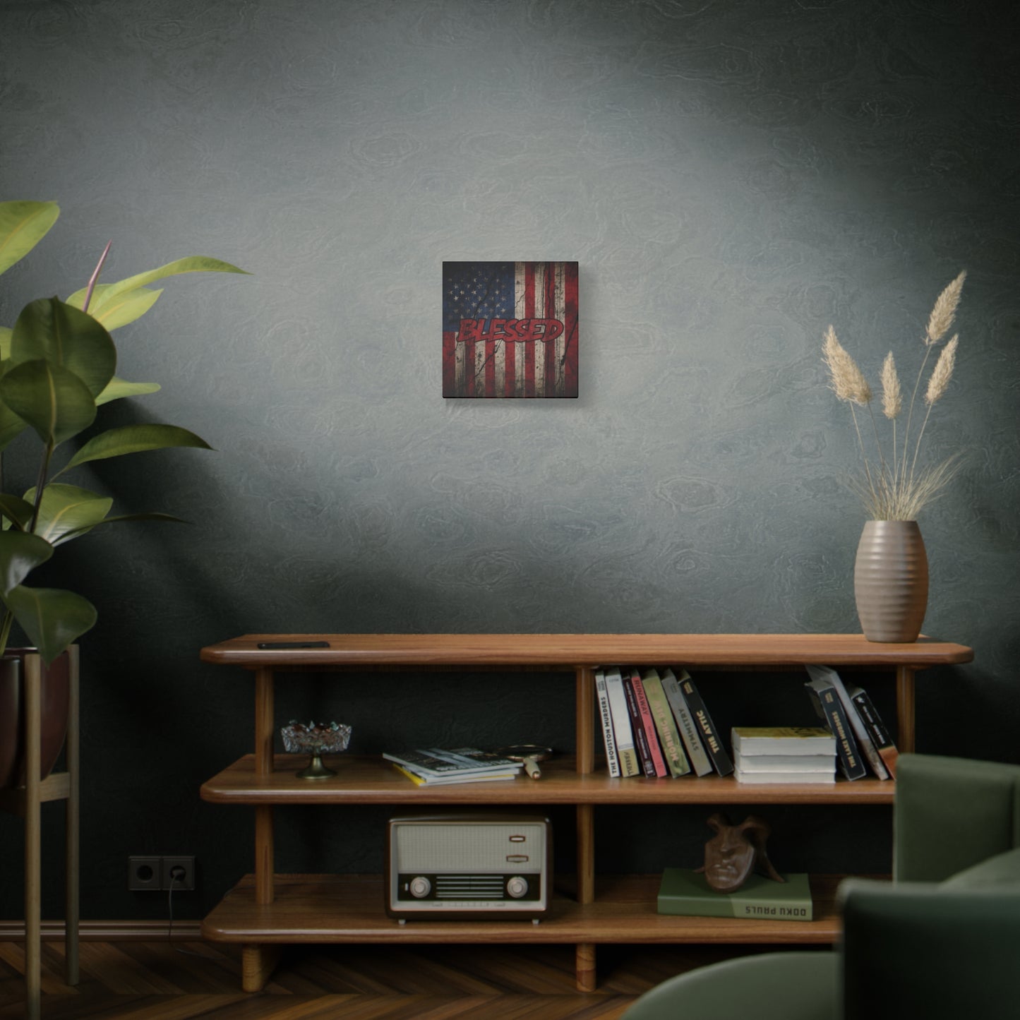 Blessed Patriotic Canvas Wall Art, Americana Decor, Home Wall Decoration, Rustic Flag Artwork, US Flag Decor