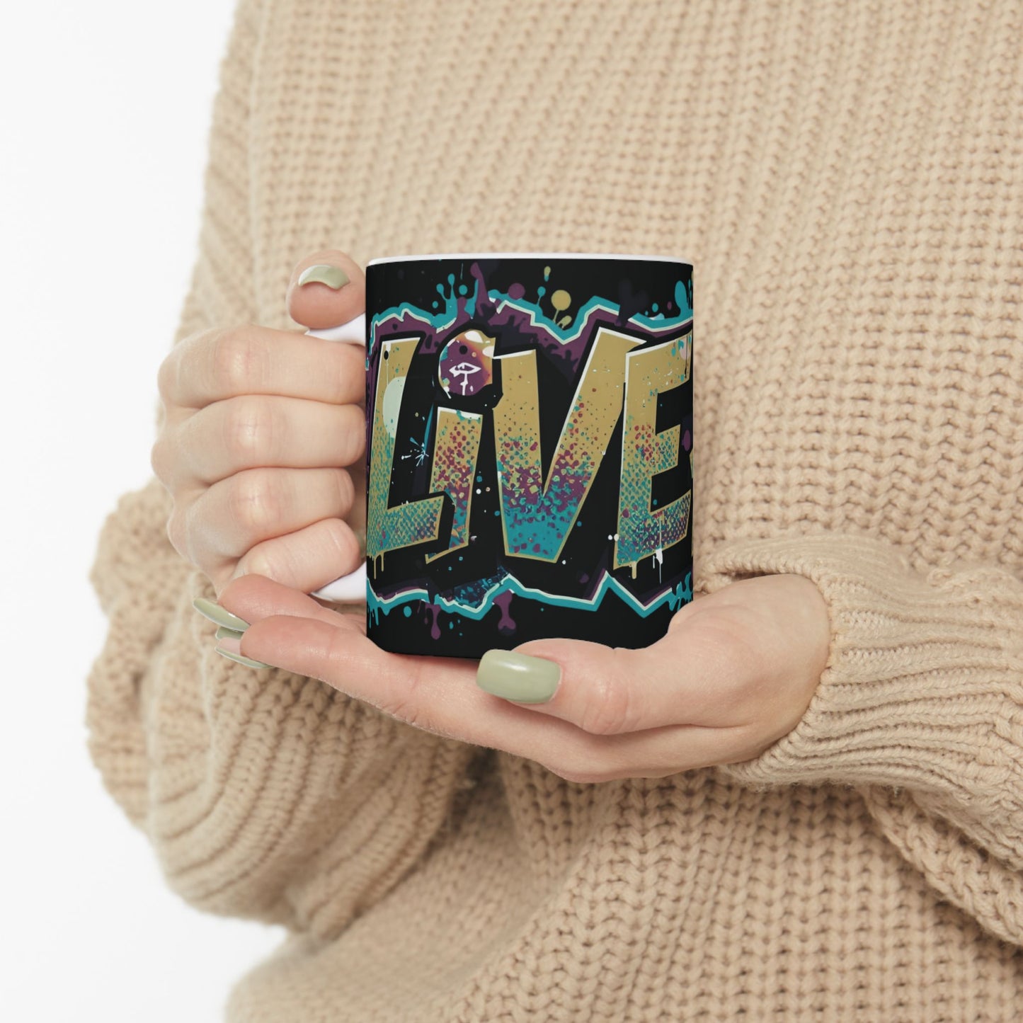 Vibrant - Live Fit Design - White Ceramic Mug - 2 Convenient Sizes - 11oz - 15oz -