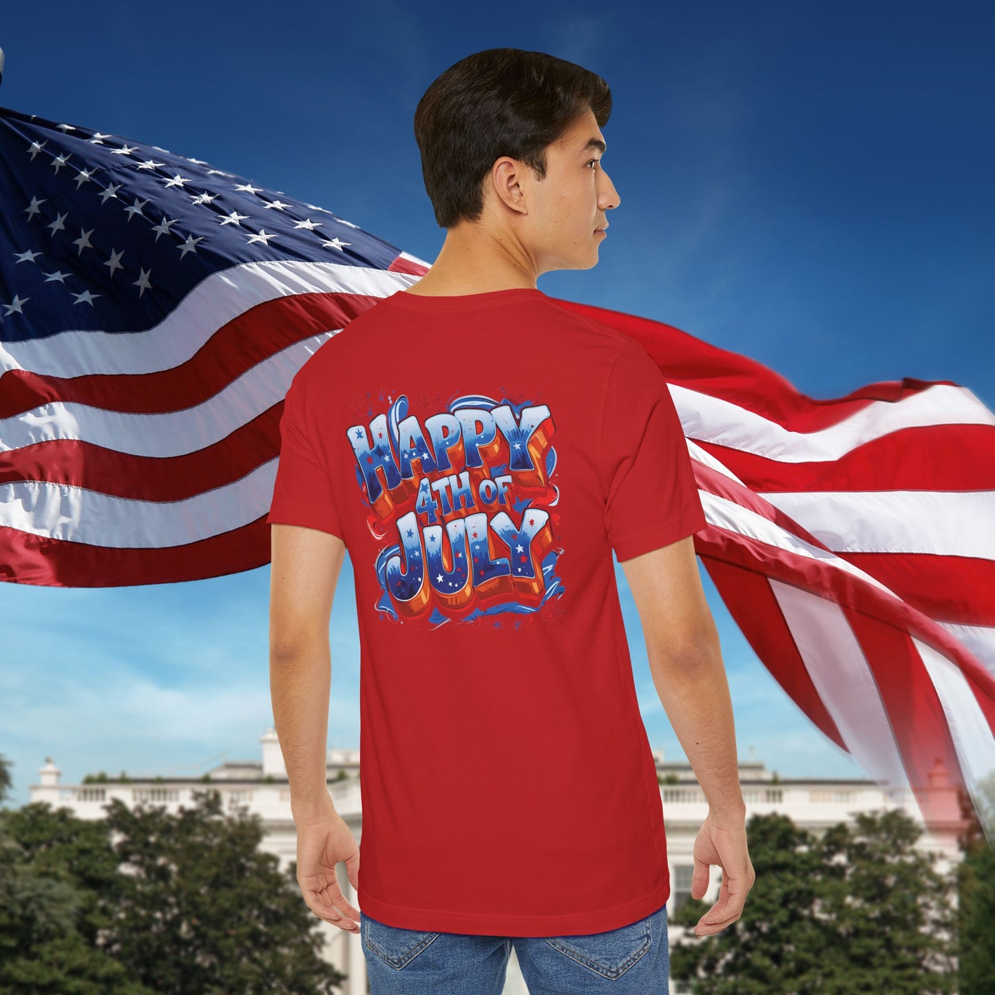 Happy 4th Of July, Print Design T-Shirt, Independence Day, American Flag, Bald Eagle, Red White Blue