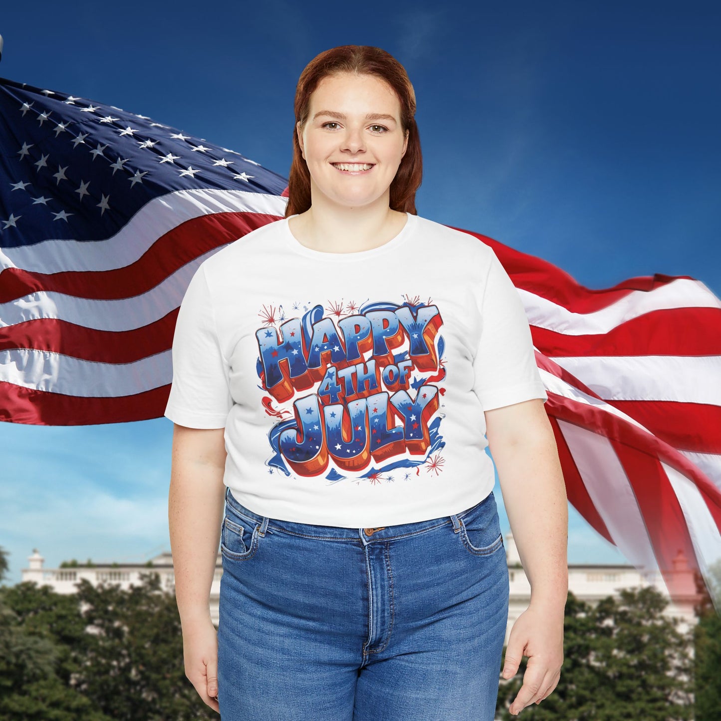 Happy 4th Of July, Print Design T-Shirt, Independence Day, American Flag, Bald Eagle, Red White Blue