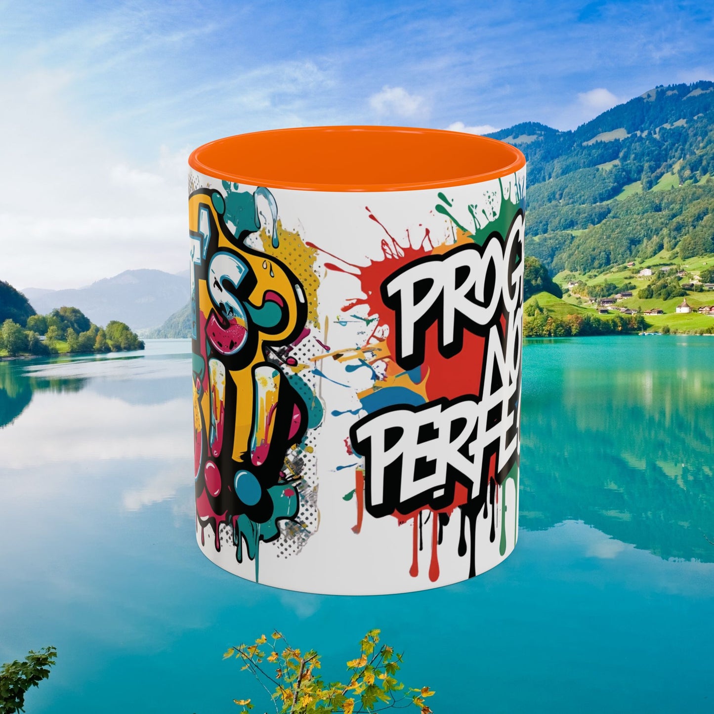 Vibrant Ceramic Mug Inspirational Let's Go! Graffiti Mug Coffee Mug Progress Not Perfection Sizes 11oz & 15oz Birthday Gift Graduation Gift 8 Different Color Options