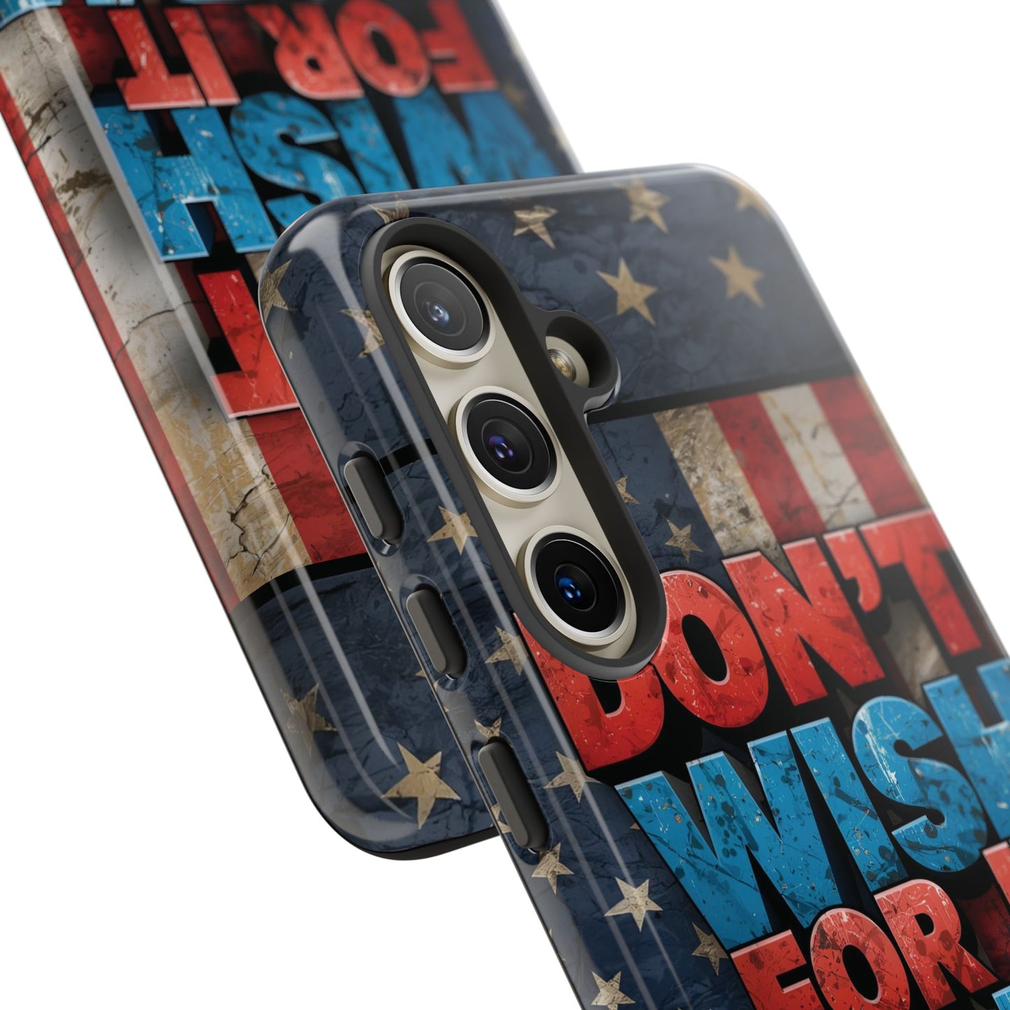 Motivational Phone Case - Don't Wish for It, Work for It | Patriotic Design, Gift for Fitness Lovers, USA Flag, Inspirational Decor