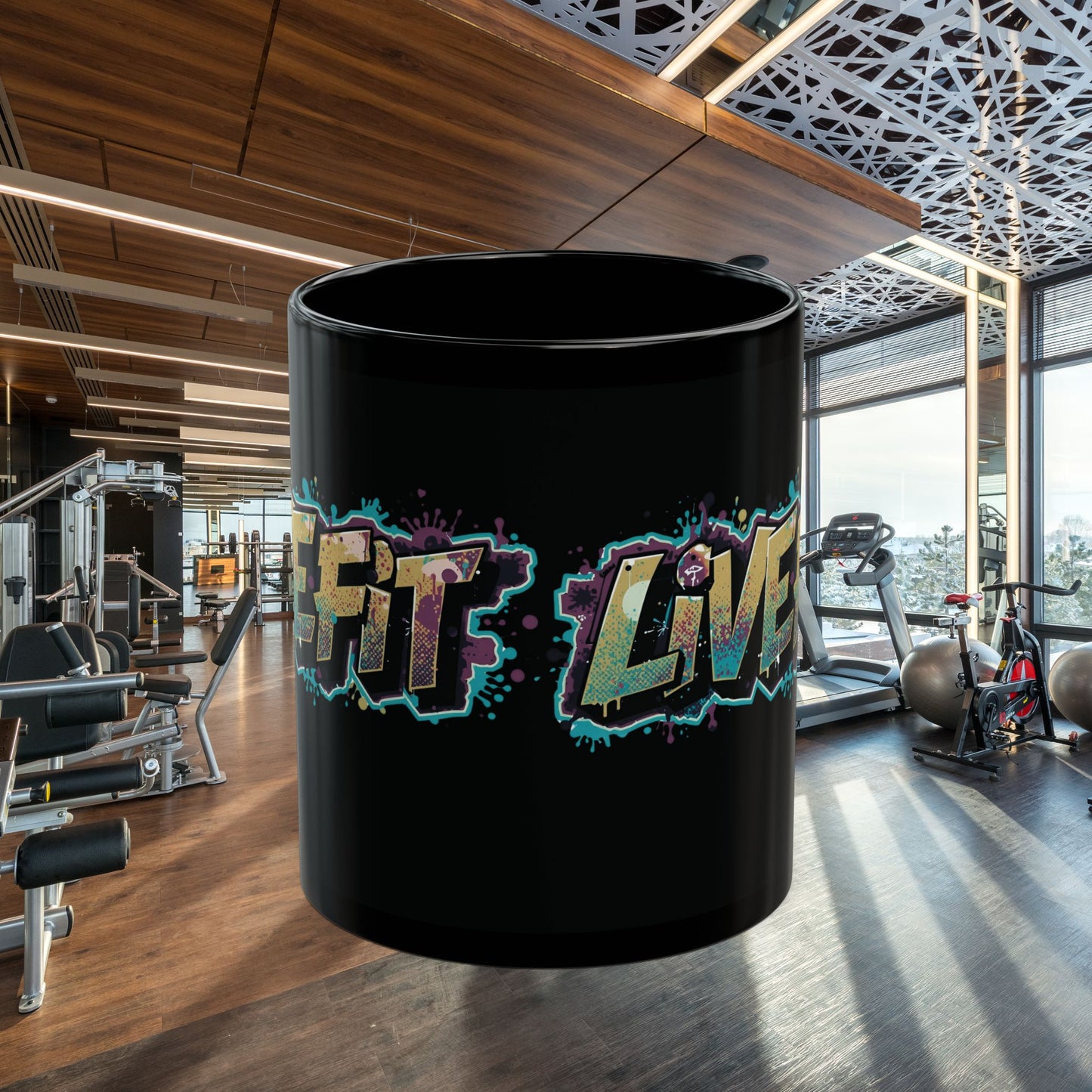 Fitness Motivational Mug - Live Fit Coffee Cup - Workout Gift - Gym Drink-ware - Black Mug for Fitness Enthusiasts - Christmas Gift