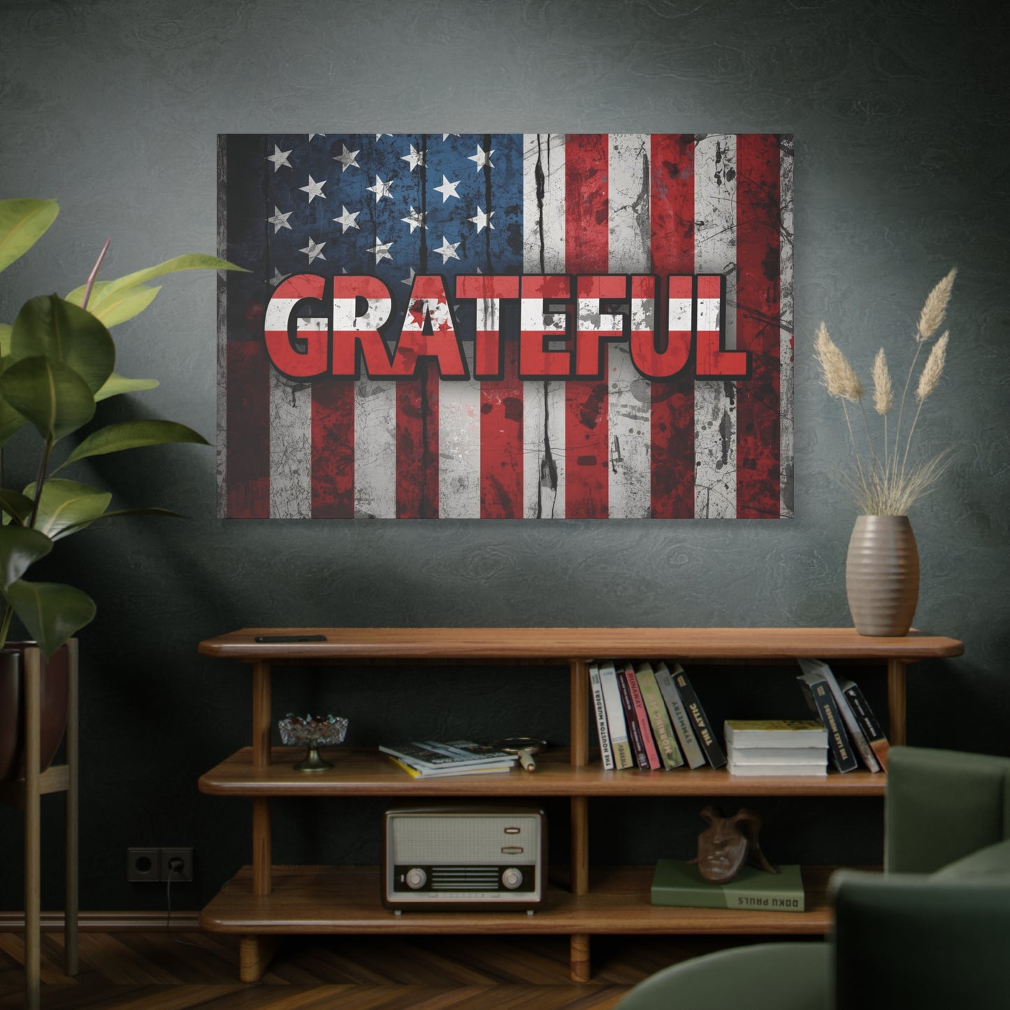 Grateful American Flag Wall Art | Patriotic Canvas Decor, Home Wall Decor, Inspirational Gift, 4th of July Decoration, Veteran's Day