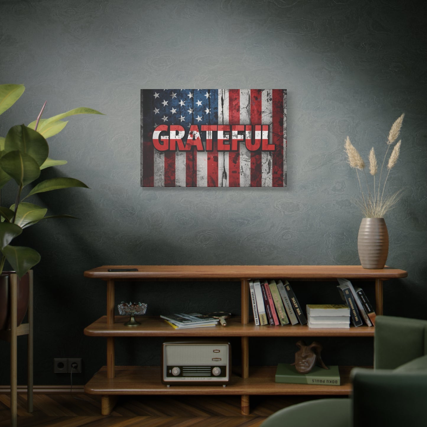 Grateful American Flag Wall Art | Patriotic Canvas Decor, Home Wall Decor, Inspirational Gift, 4th of July Decoration, Veteran's Day