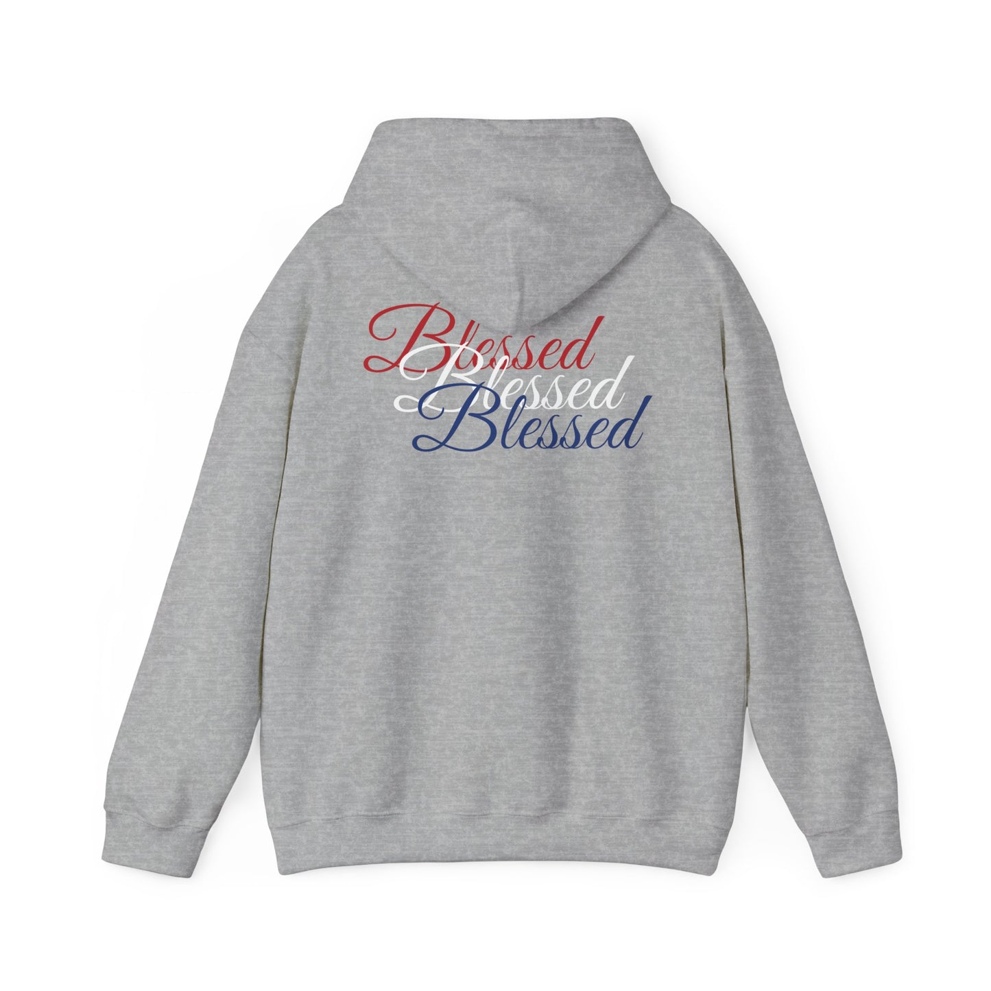 Blessed Hoodie – Patriotic Red, White & Blue Unisex Pullover Sweatshirt with Front & Back Print – Cozy, Positive Vibes Gift