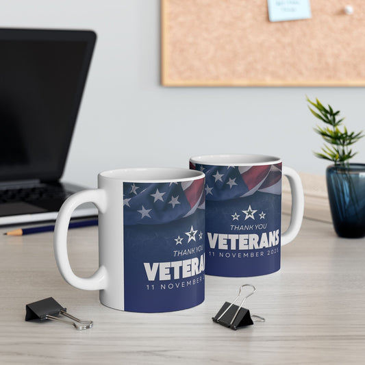 Veterans Day Ceramic Mug β Thank You Veterans (11oz & 15oz) - American Flag -