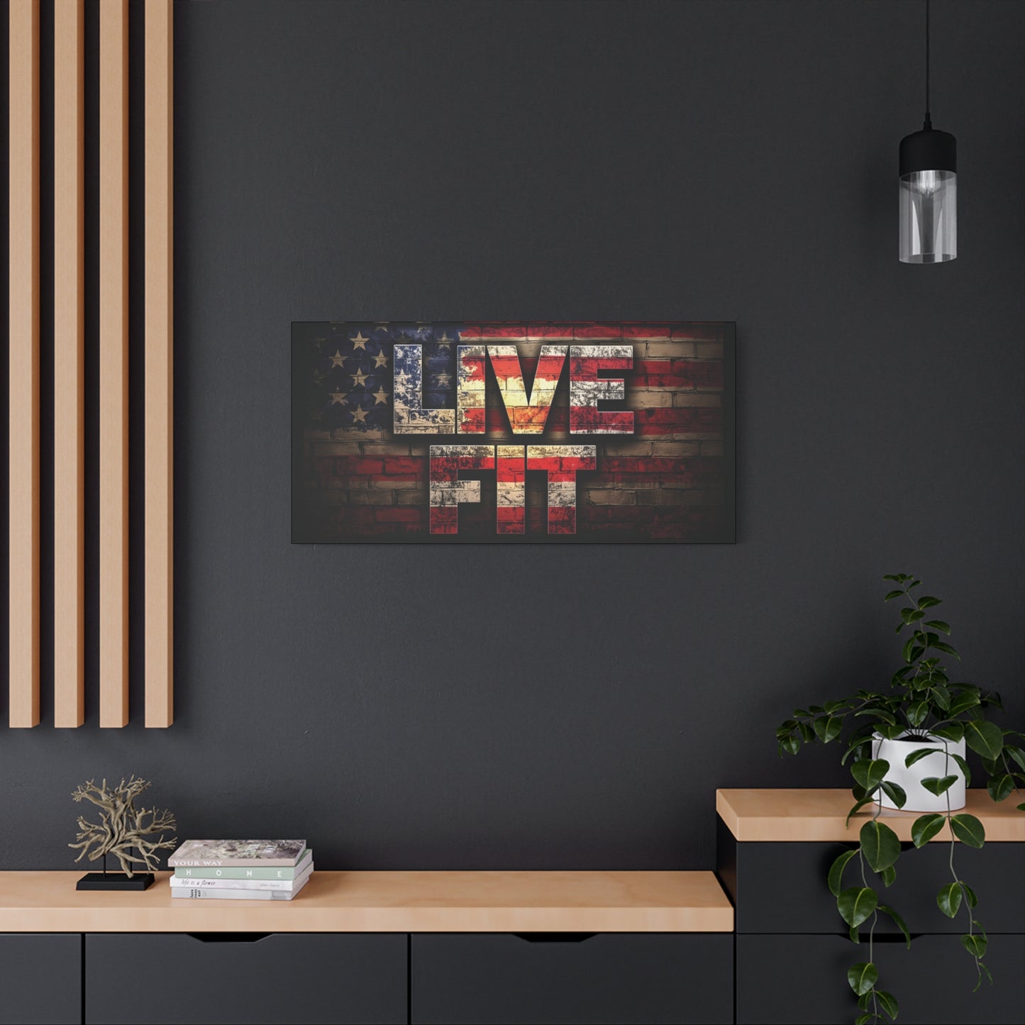 American Pride Canvas Wall Art - Live Fit Decor - Fitness Motivation - Patriotic Gift - USA Flag Artwork - Red White Blue -