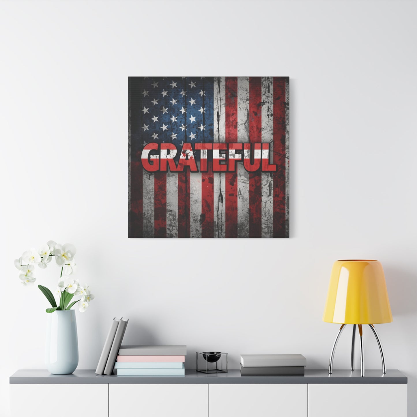 Grateful American Flag Wall Art | Patriotic Canvas Decor, Home Wall Decor, Inspirational Gift, 4th of July Decoration, Veteran's Day