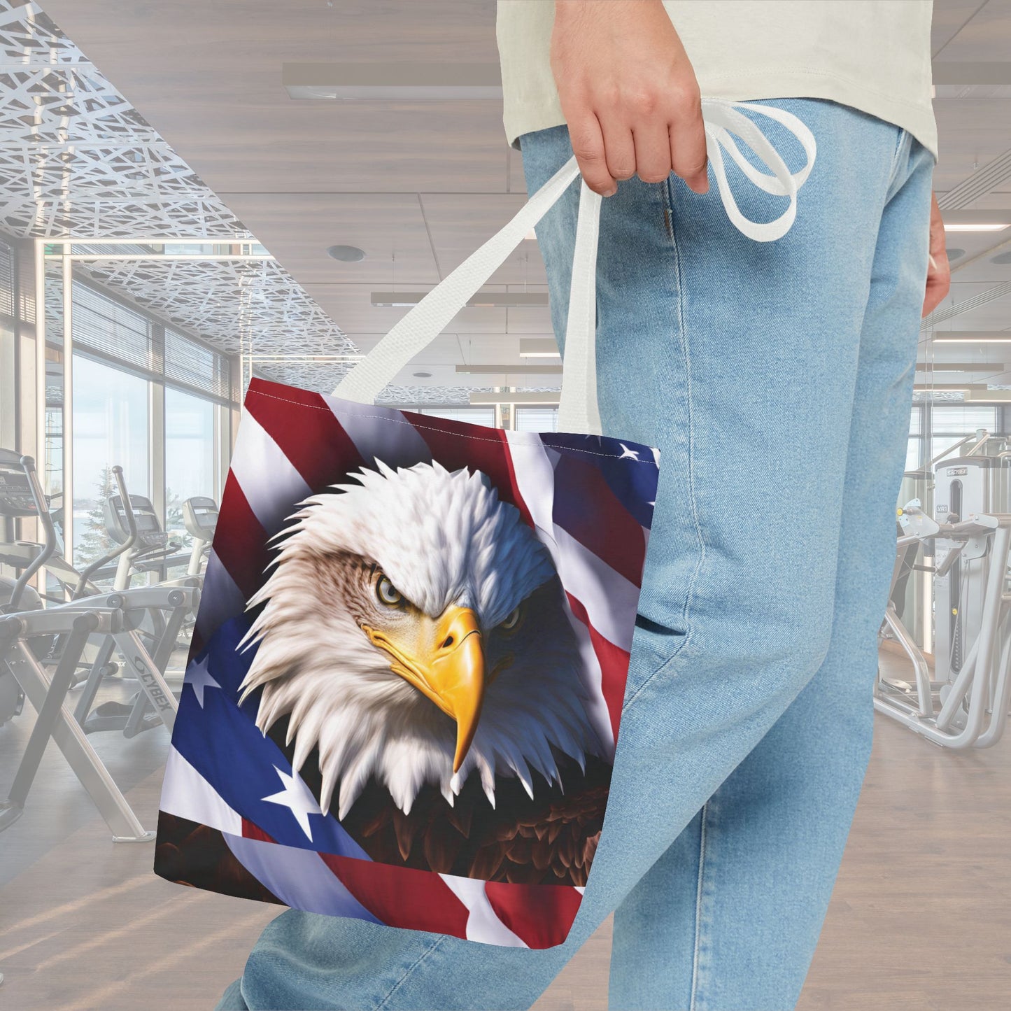 Patriotic Stylish American Flag Bald Eagle Red White & Blue All Over Print Tote Bag