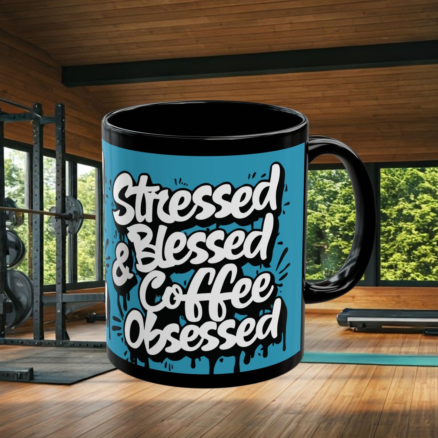 Coffee Lover's 11oz & 15oz Sleek Black Ceramic Mug - Stressed, Blessed & Coffee Obsessed Print, Gift for Coffee Lovers, Gift For Her, Inspirational Mug, Home & Office, Fun Gift Idea