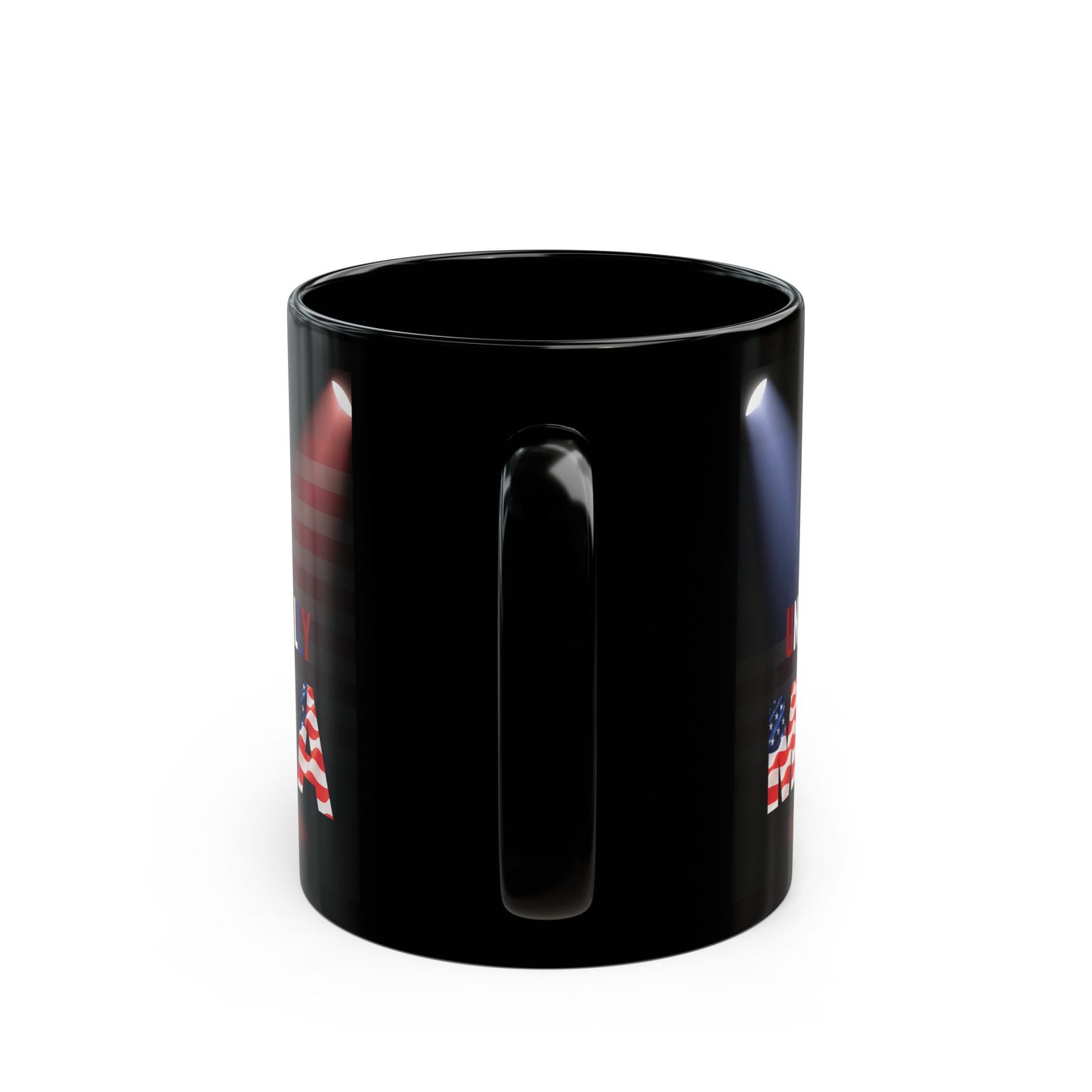 Unapologetically MAGA - Red White Blue - American Flag Spotlight Design - USA Pride - Sleek Black Ceramic Mug - 11oz - 15oz