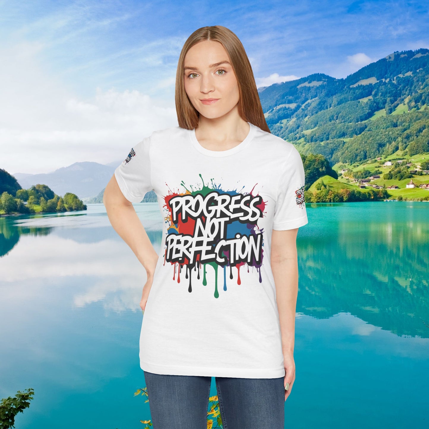 💥 Vibrant 💥 Eye-catching 💥 Motivational 💥 All Over Print 💥 Unisex T-shirt 💥 Progress Not Perfection 💥 Art-Inspired 💥 Apparel 💥 Sizes XS x 4XL 💥