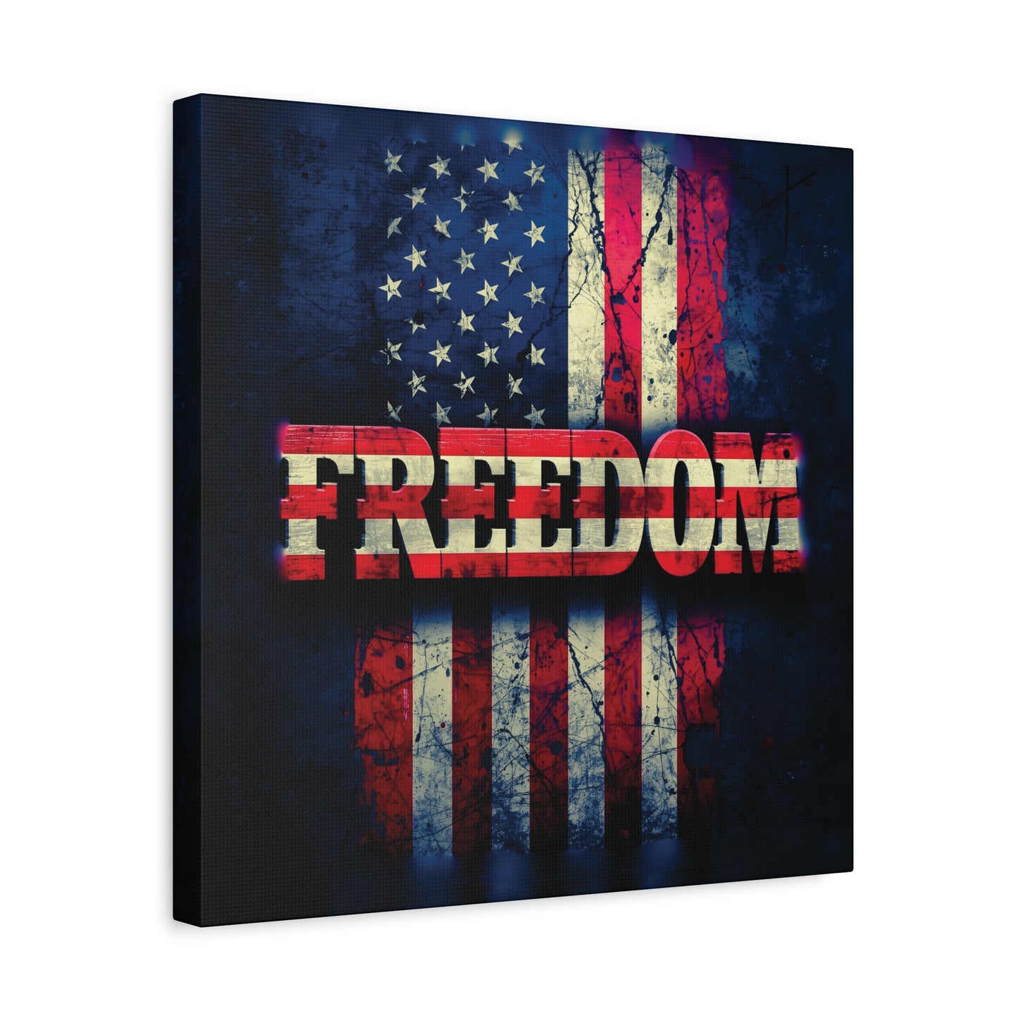 Patriotic Wall Art Print - Freedom Design Canvas Decor - American Flag Red White & Blue Artwork - Christmas Gifts - Independence Day Decoration - Home Gallery Piece -