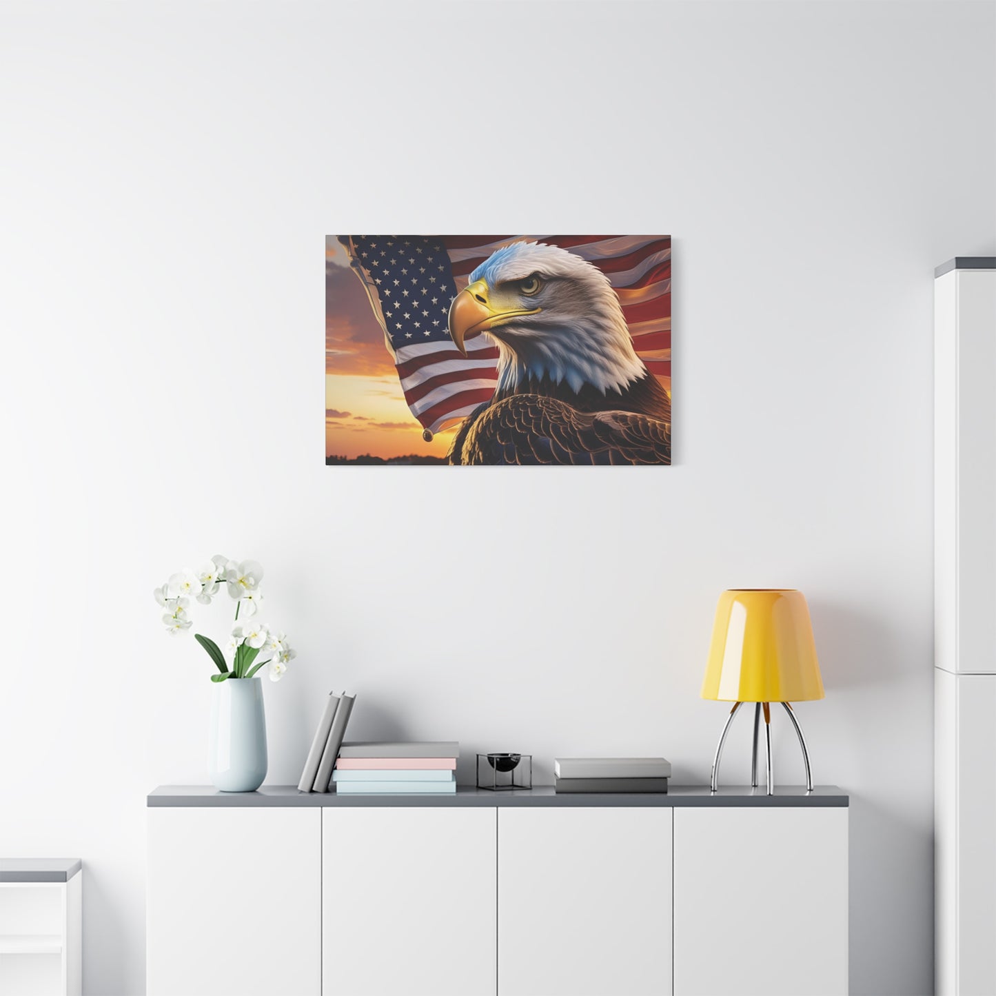 Patriotic Red Eagle Canvas Wall Art, Stretched Eagle Art - Red White Blue - American Flag Decor - Veteran's Day Gift - 4th of July Decoration, Home Gallery Wall