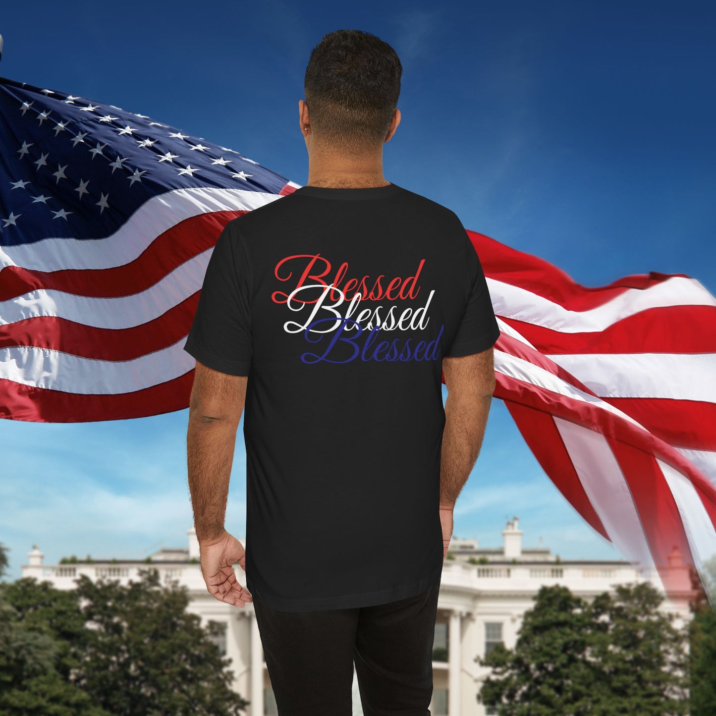 Red White Blue Blessed Design Unisex Tee