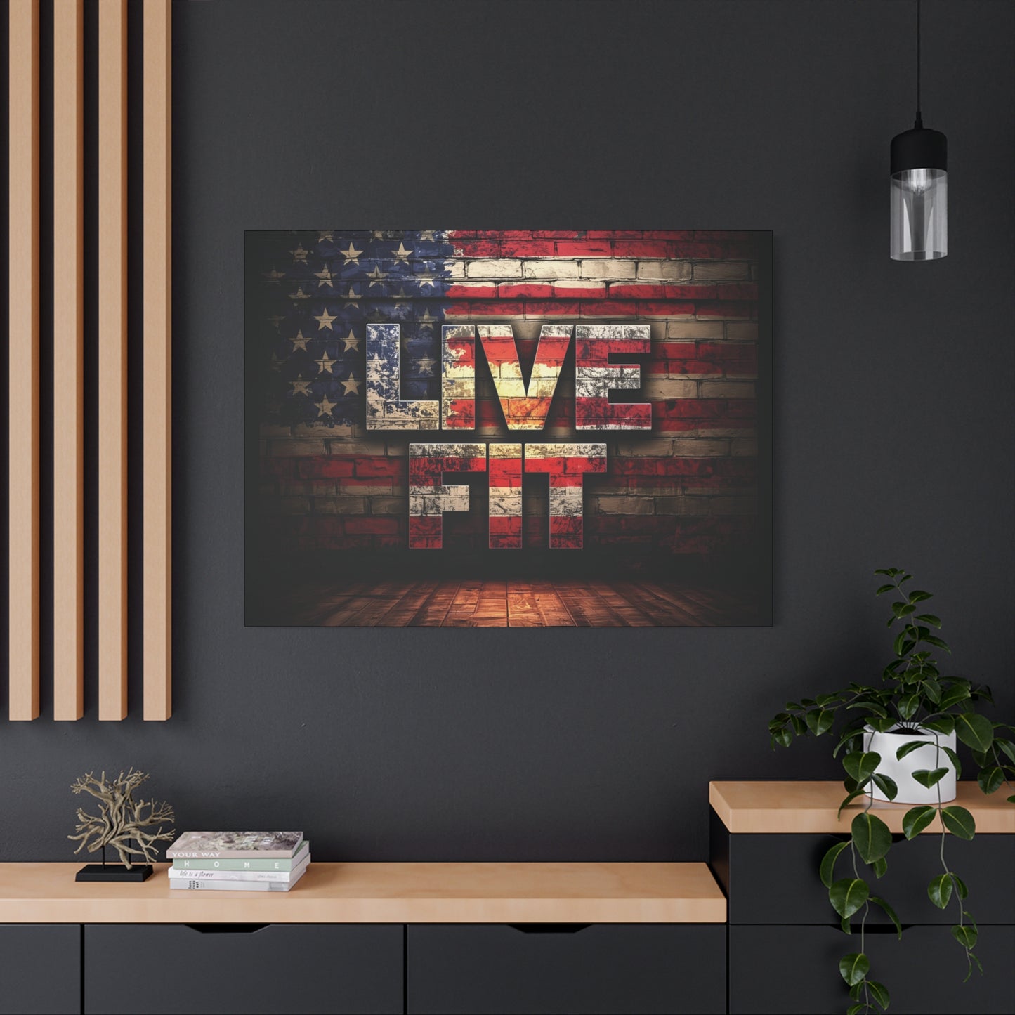 American Pride Canvas Wall Art - Live Fit Decor - Fitness Motivation - Patriotic Gift - USA Flag Artwork - Red White Blue -
