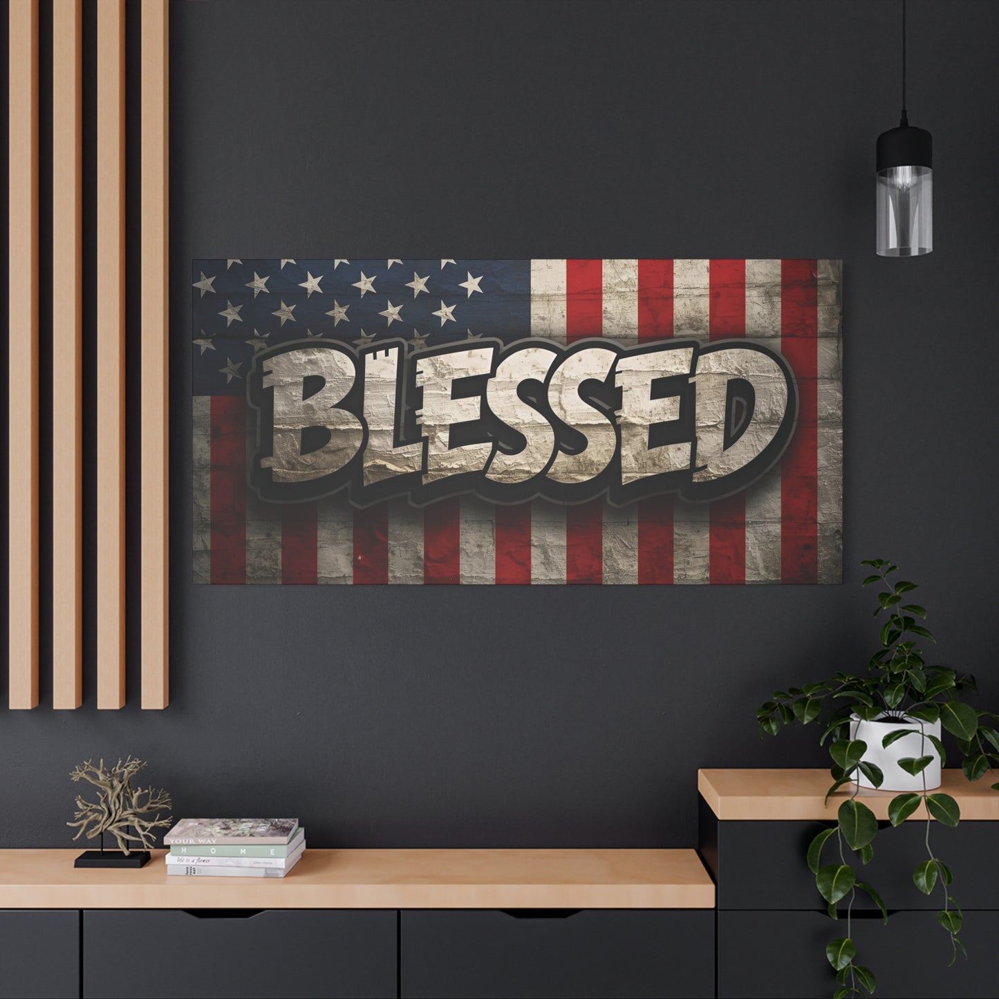Blessed American Flag Canvas Wall Art, Patriotic Home Decor, Inspirational Gift, Rustic Wall Decor, Americana Artwork