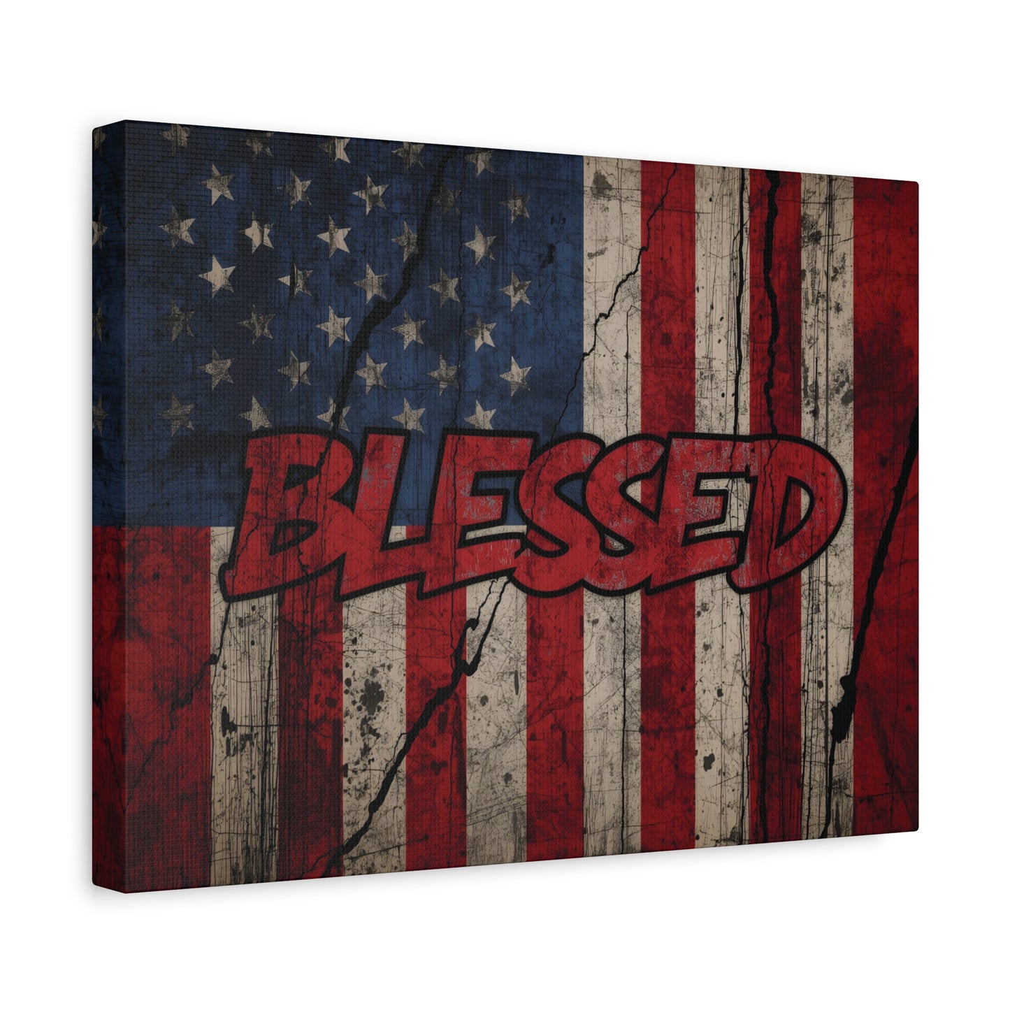 Blessed Patriotic Canvas Wall Art, Americana Decor, Home Wall Decoration, Rustic Flag Artwork, US Flag Decor