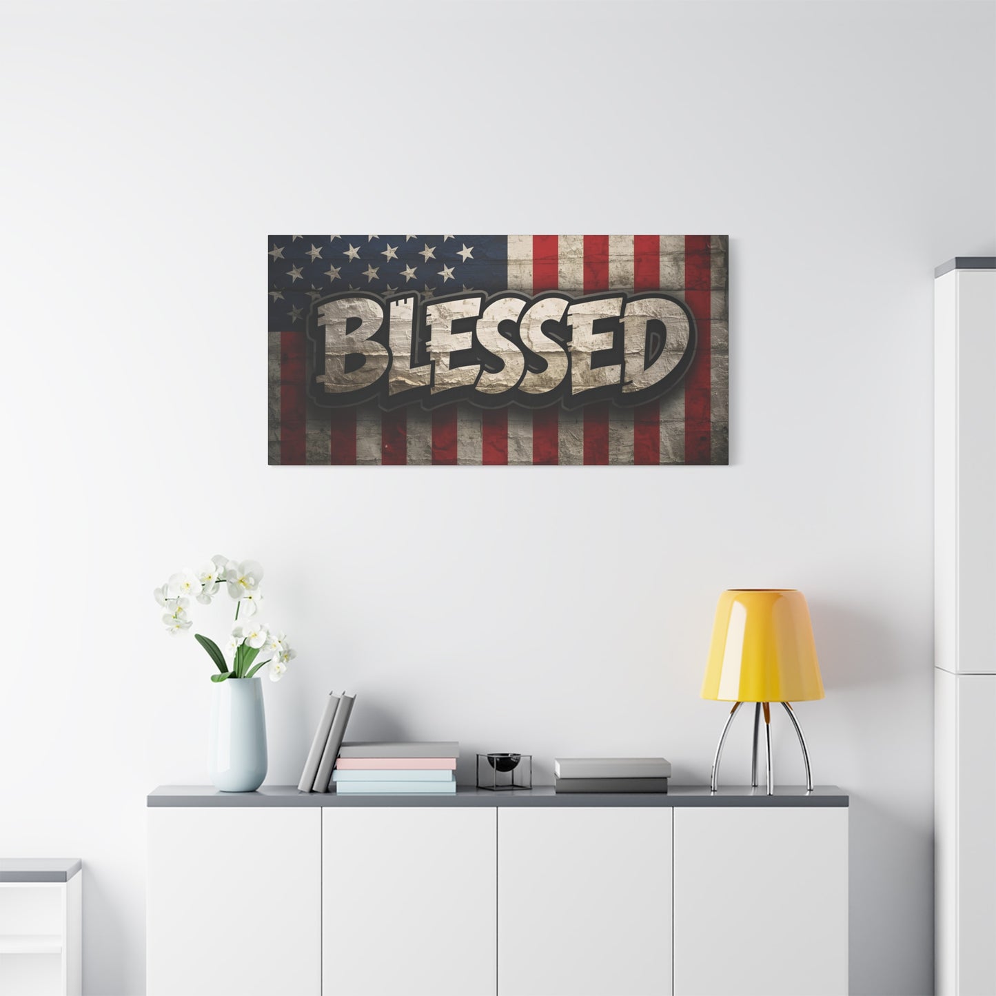 Blessed American Flag Canvas Wall Art, Patriotic Home Decor, Inspirational Gift, Rustic Wall Decor, Americana Artwork