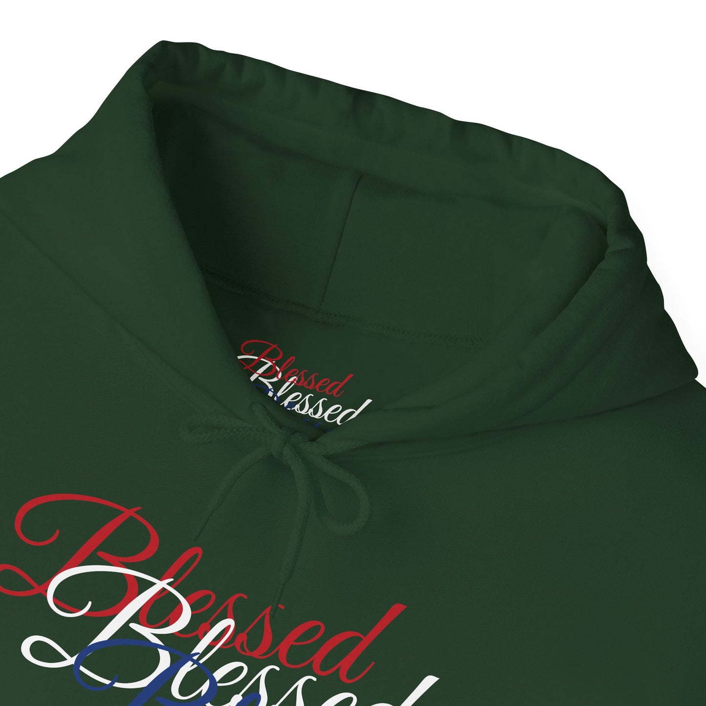 Blessed Hoodie – Patriotic Red, White & Blue Unisex Pullover Sweatshirt with Front & Back Print – Cozy, Positive Vibes Gift