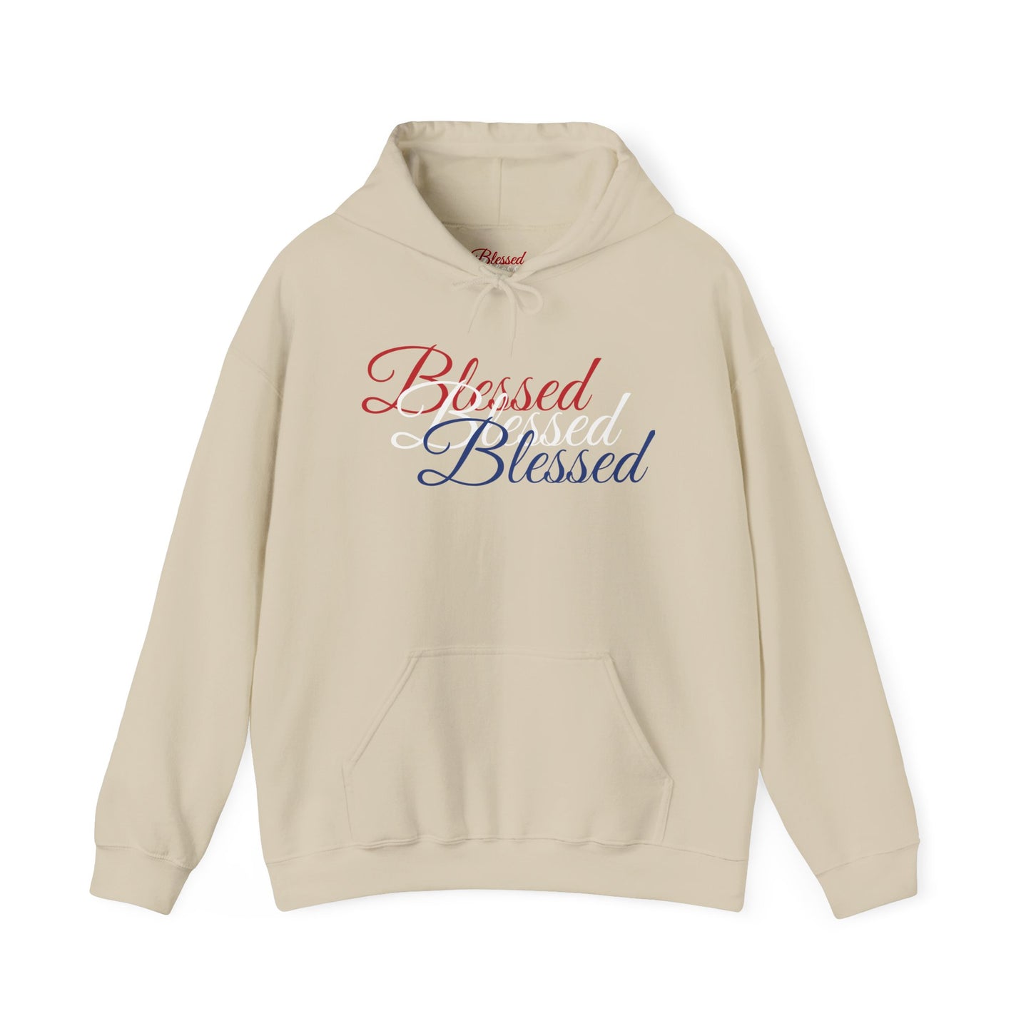 Blessed Hoodie – Patriotic Red, White & Blue Unisex Pullover Sweatshirt with Front & Back Print – Cozy, Positive Vibes Gift