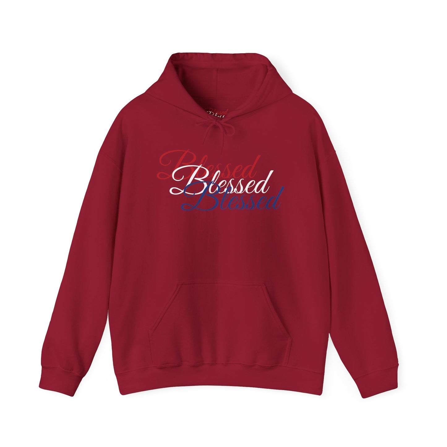 Blessed Hoodie – Patriotic Red, White & Blue Unisex Pullover Sweatshirt with Front & Back Print – Cozy, Positive Vibes Gift