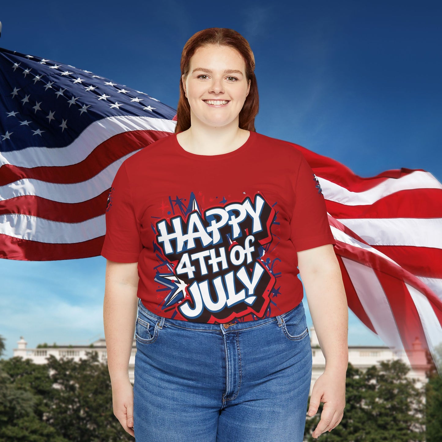 Happy 4th Of July Unisex Jersey Short Sleeve Tee, Independence Day T-Shirt, Patriotic Shirt, Red White Blue Tee, USA Celebration Top