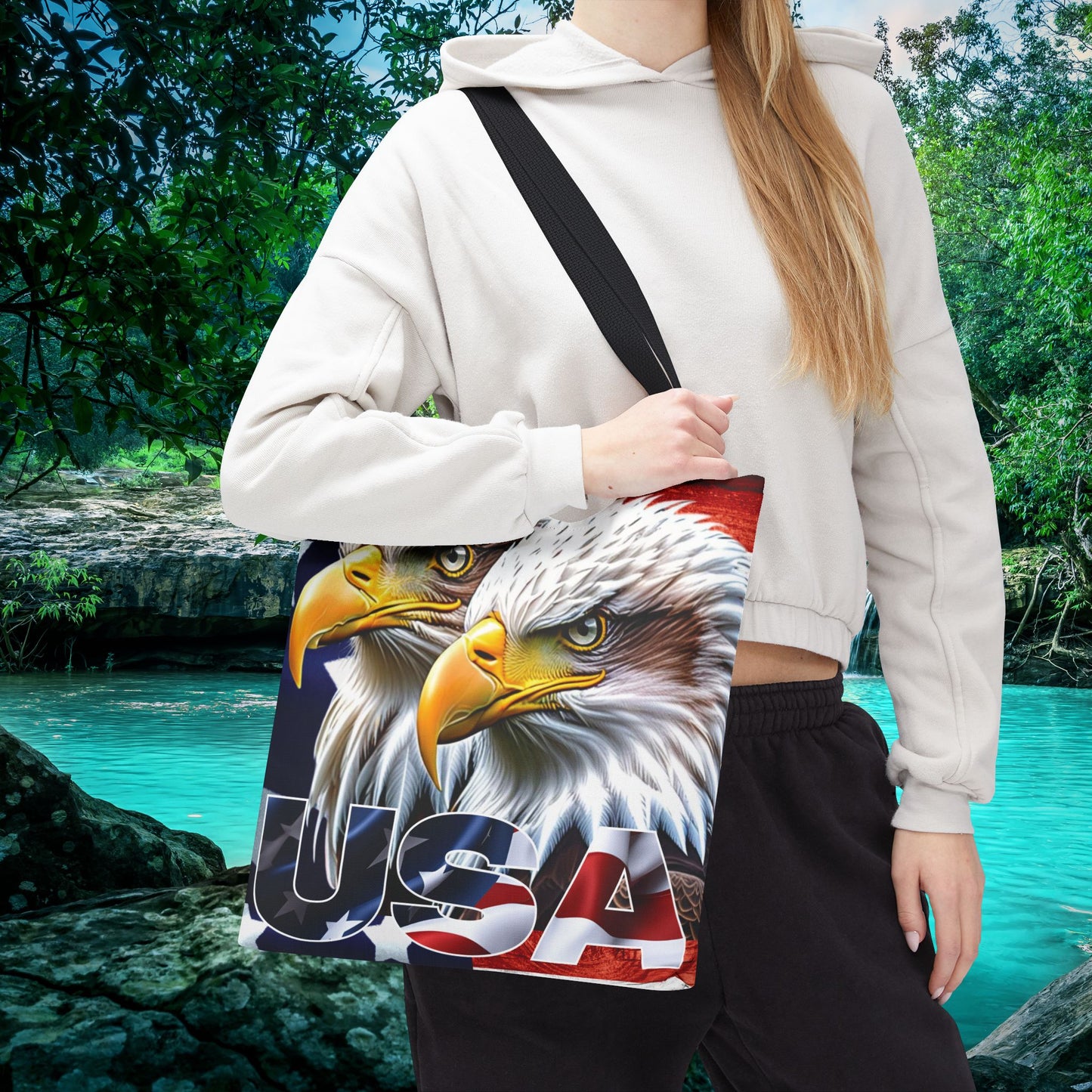 ๐บ๐ธ Patriotic ๐บ๐ธ USA ๐บ๐ธ Bald Eagles ๐บ๐ธ Tote Bag ๐บ๐ธ All Over Print ๐บ๐ธ American Flag Design ๐บ๐ธ Five Different Handle Colors ๐บ๐ธ Red ๐บ๐ธ Navy ๐บ๐ธ Black ๐บ๐ธ Beige ๐บ๐ธ White