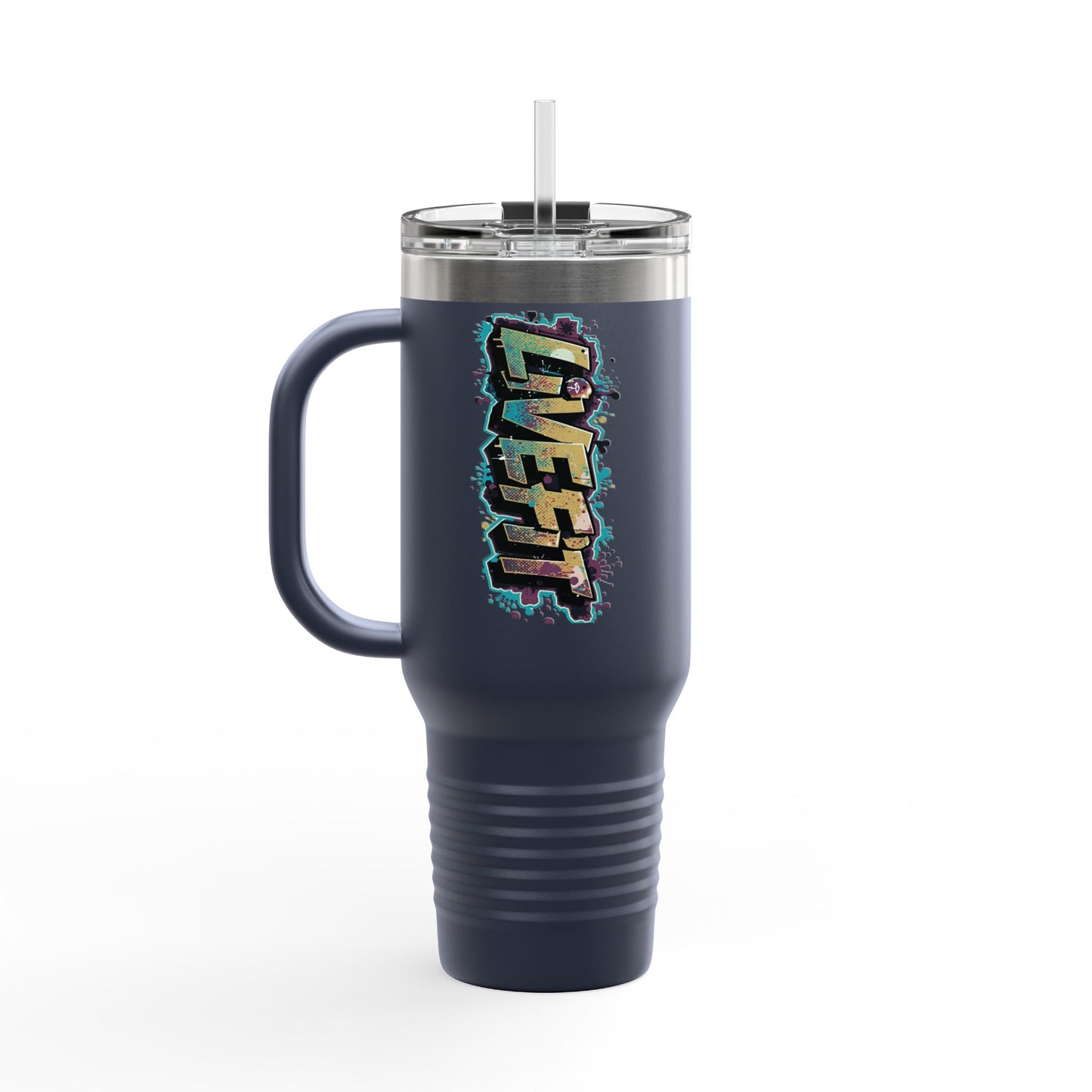 Insulated Travel Mug, Live Fit, 40oz Fitness Water Bottle, Gym Coffee Cup, Durable Travel Tumbler, Motivational Drinkware
