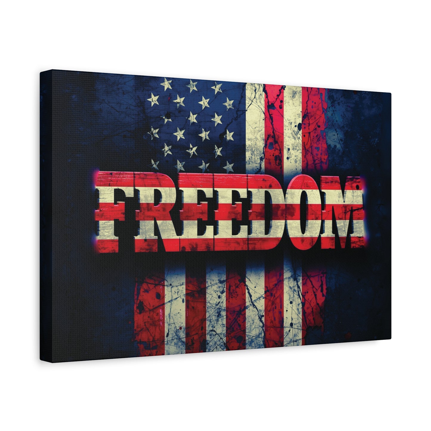 Patriotic Wall Art Print - Freedom Design Canvas Decor - American Flag Red White & Blue Artwork - Christmas Gifts - Independence Day Decoration - Home Gallery Piece -