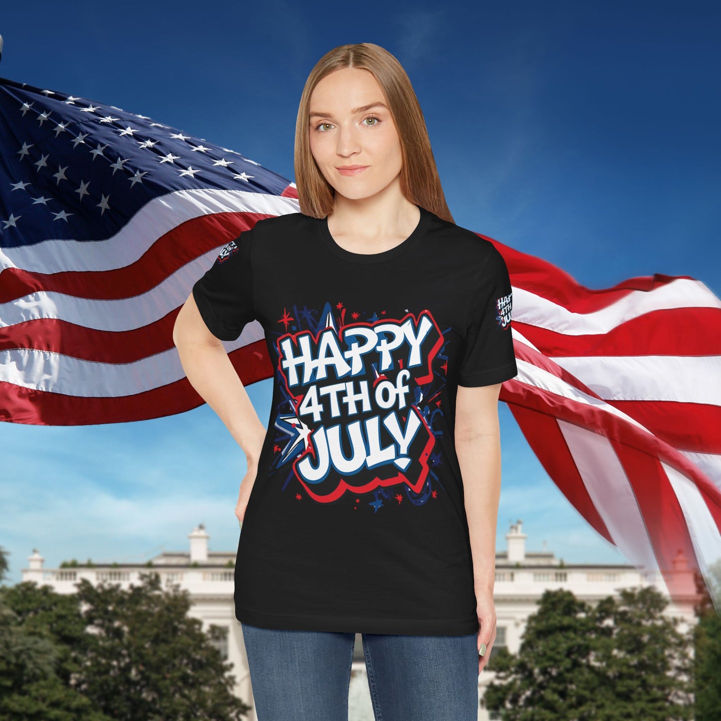 Happy 4th Of July Unisex Jersey Short Sleeve Tee, Independence Day T-Shirt, Patriotic Shirt, Red White Blue Tee, USA Celebration Top