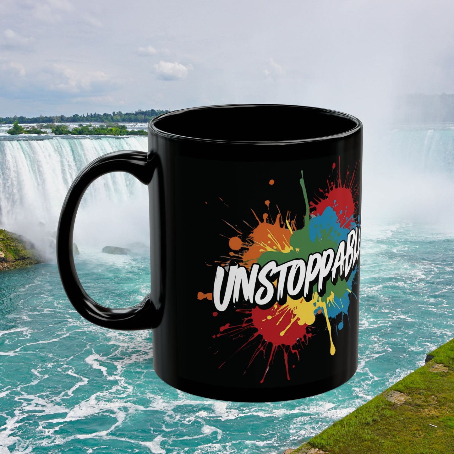 💥Unstoppable! Print 💥 Black Glossy Ceramic 11oz Coffee Mug 💥Birthday Gift 💥
