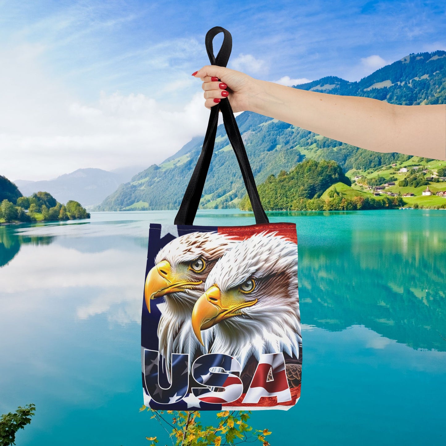 ๐บ๐ธ Patriotic ๐บ๐ธ USA ๐บ๐ธ Bald Eagles ๐บ๐ธ Tote Bag ๐บ๐ธ All Over Print ๐บ๐ธ American Flag Design ๐บ๐ธ Five Different Handle Colors ๐บ๐ธ Red ๐บ๐ธ Navy ๐บ๐ธ Black ๐บ๐ธ Beige ๐บ๐ธ White