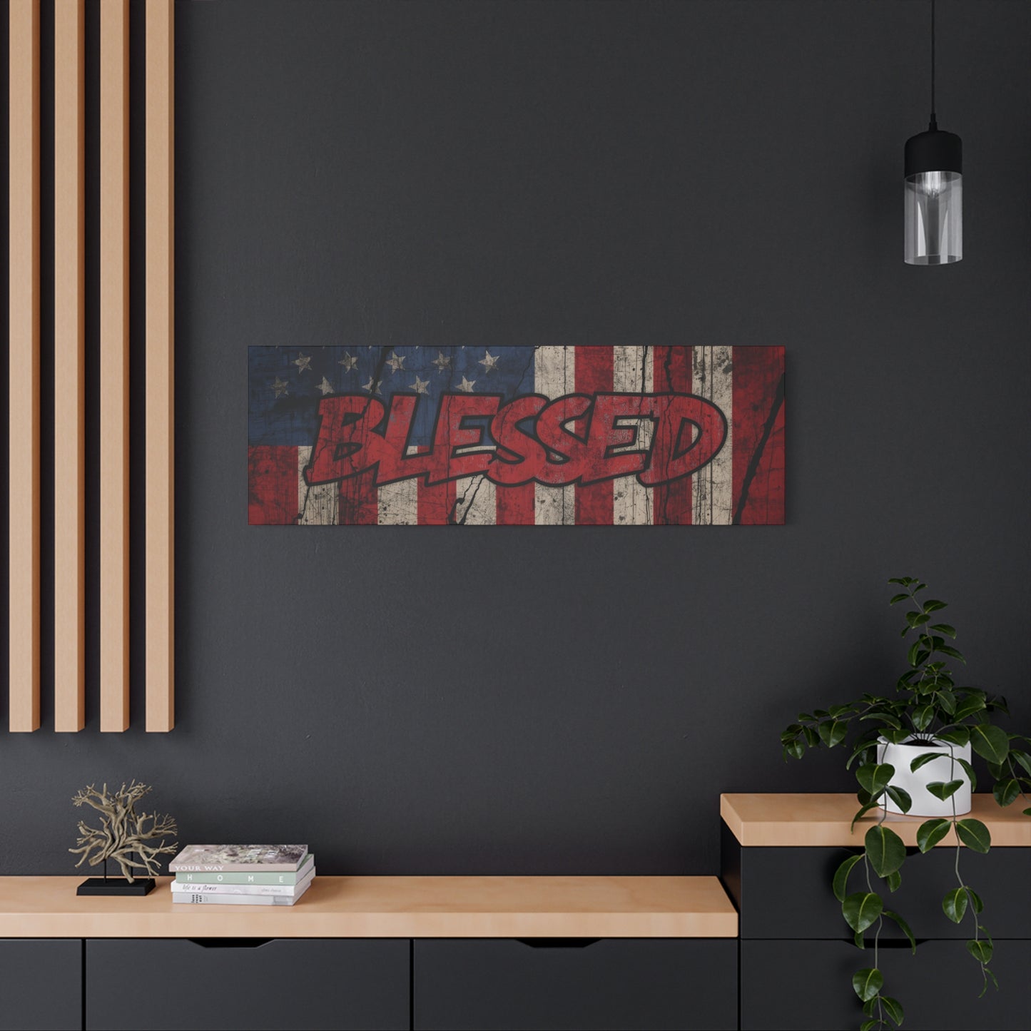 Blessed Patriotic Canvas Wall Art, Americana Decor, Home Wall Decoration, Rustic Flag Artwork, US Flag Decor