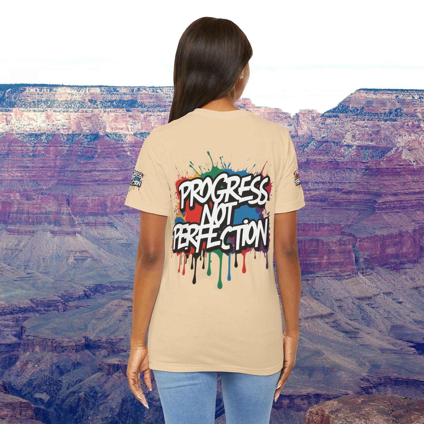 💥 Vibrant 💥 Eye-catching 💥 Motivational 💥 All Over Print 💥 Unisex T-shirt 💥 Progress Not Perfection 💥 Art-Inspired 💥 Apparel 💥 Sizes XS x 4XL 💥