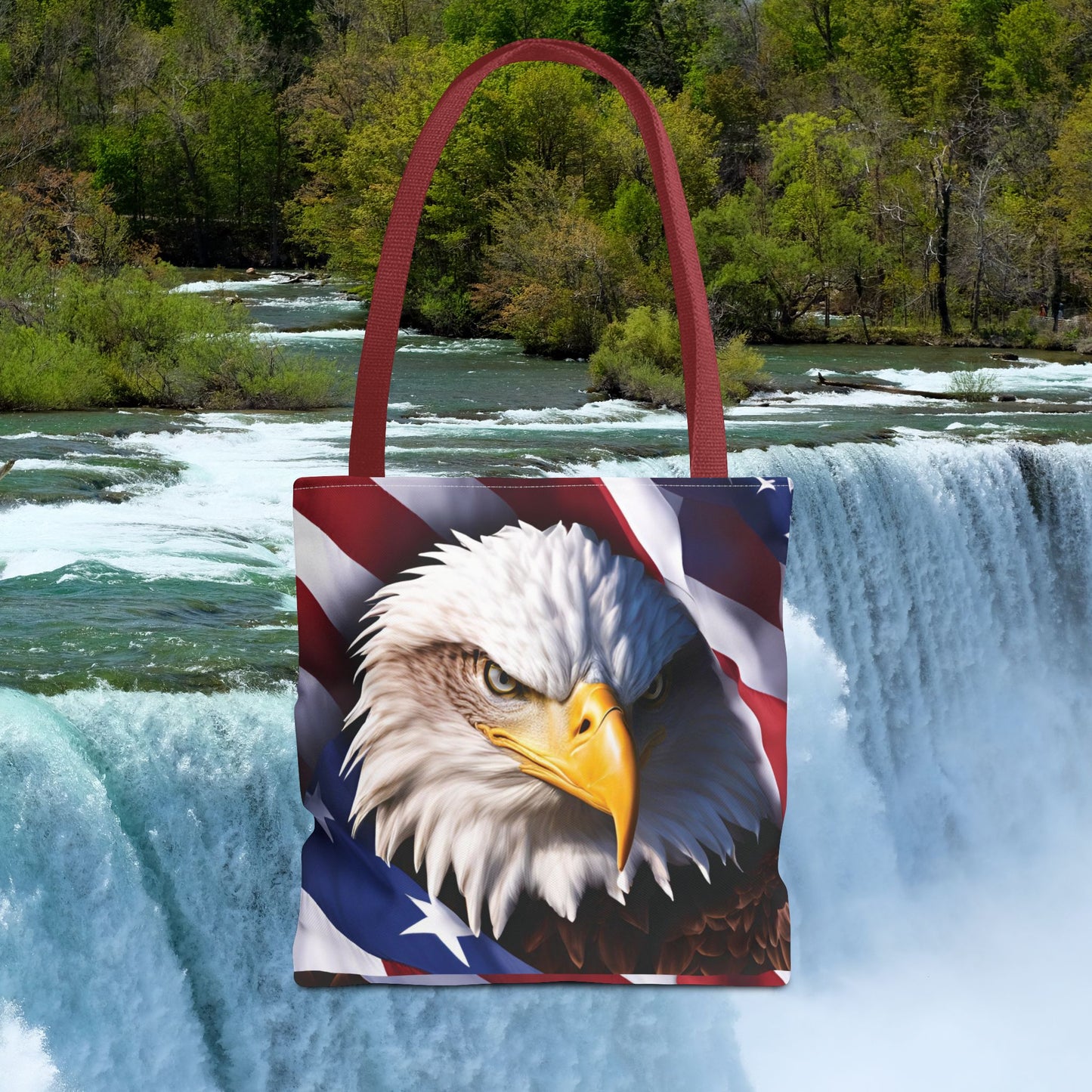 Patriotic Stylish American Flag Bald Eagle Red White & Blue All Over Print Tote Bag