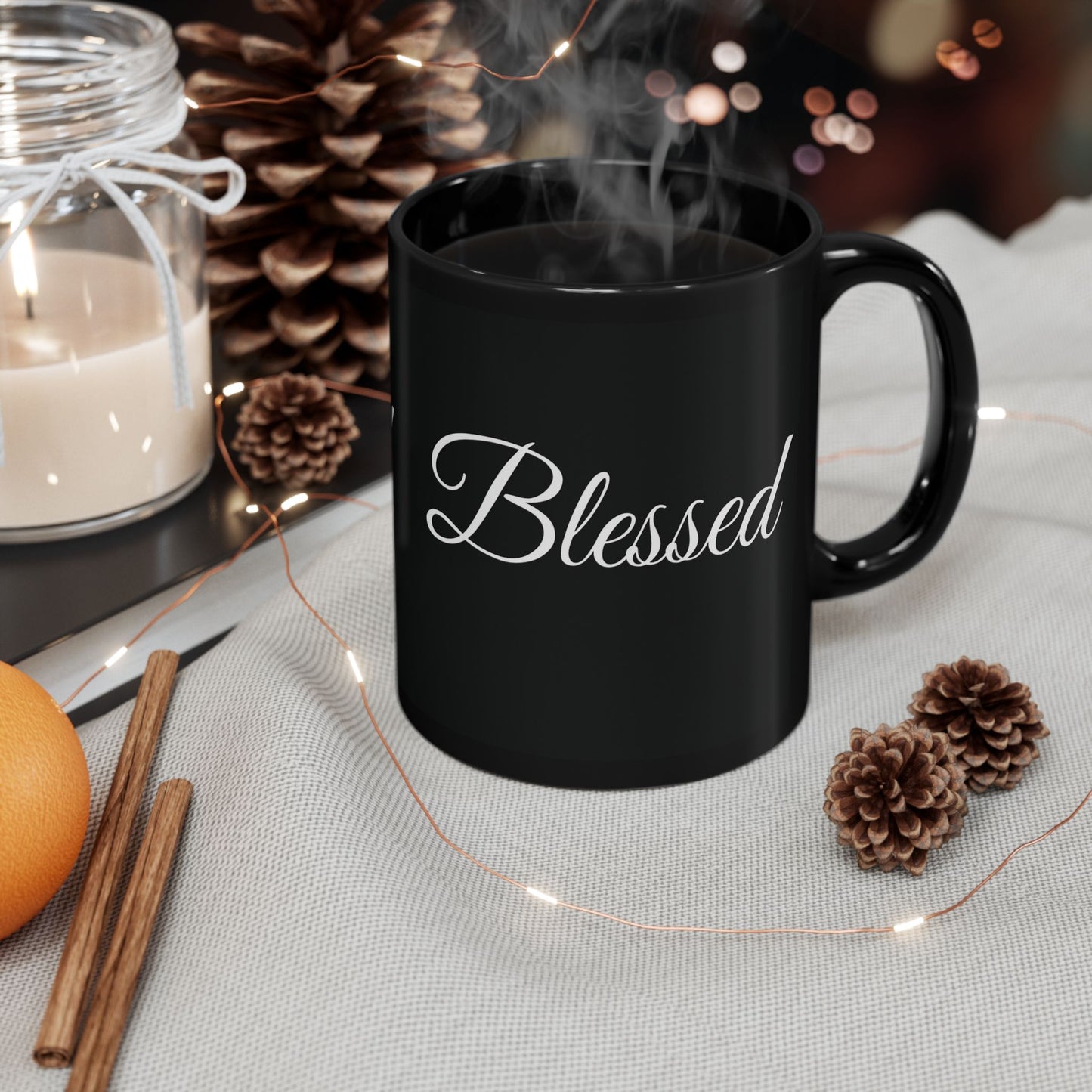 Inspirational Blessed White Print Black Mug 11oz & 15oz