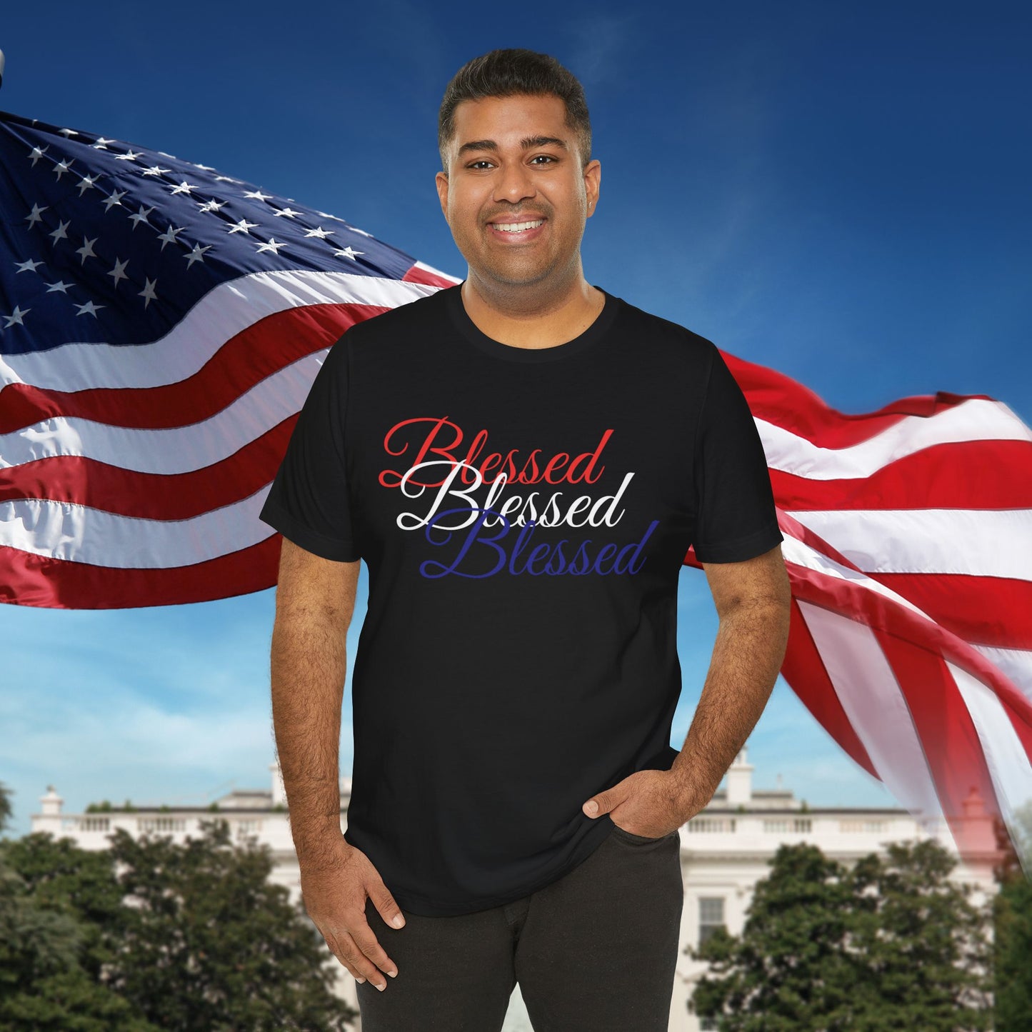 Red White Blue Blessed Design Unisex Tee