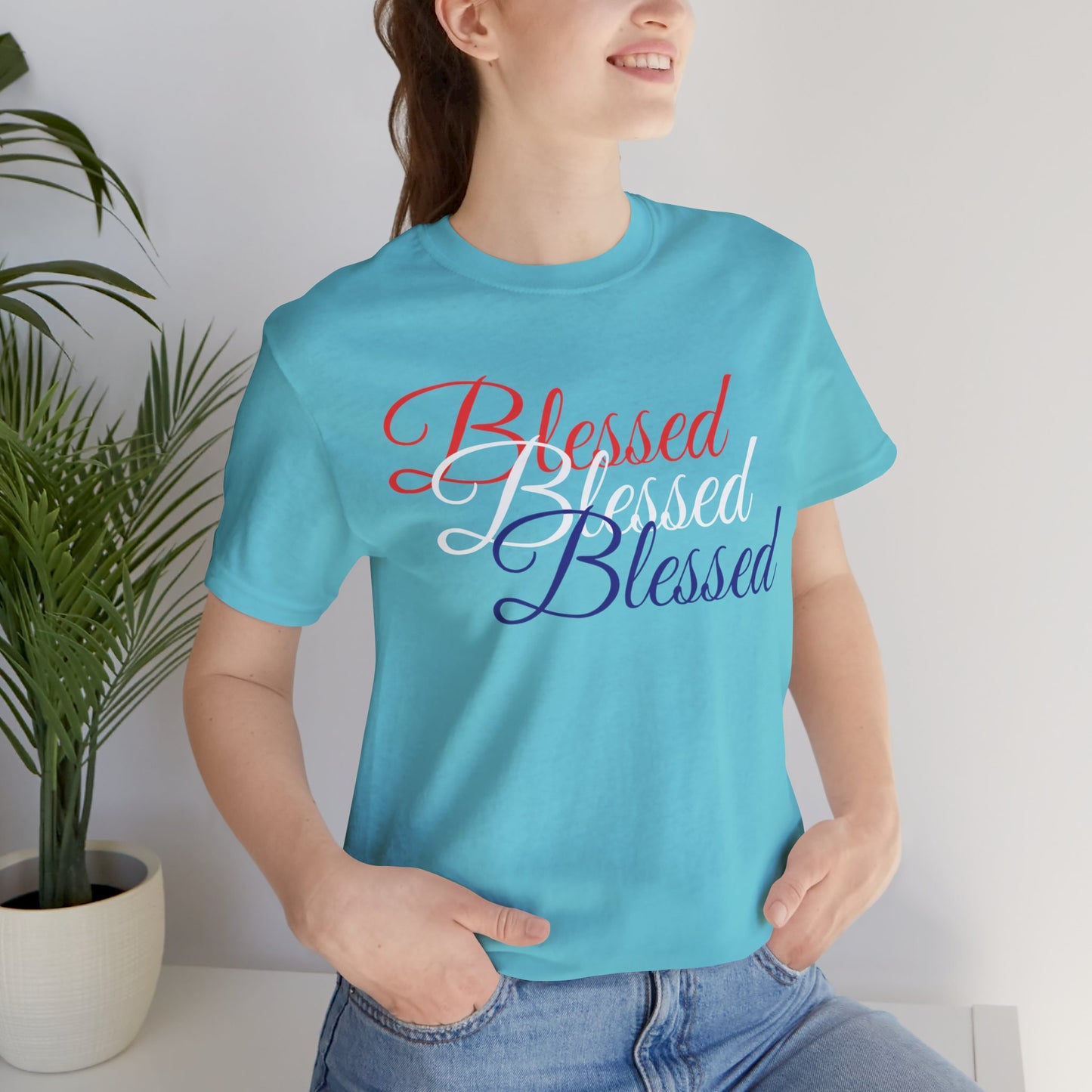 Red White Blue Blessed Design Unisex Tee