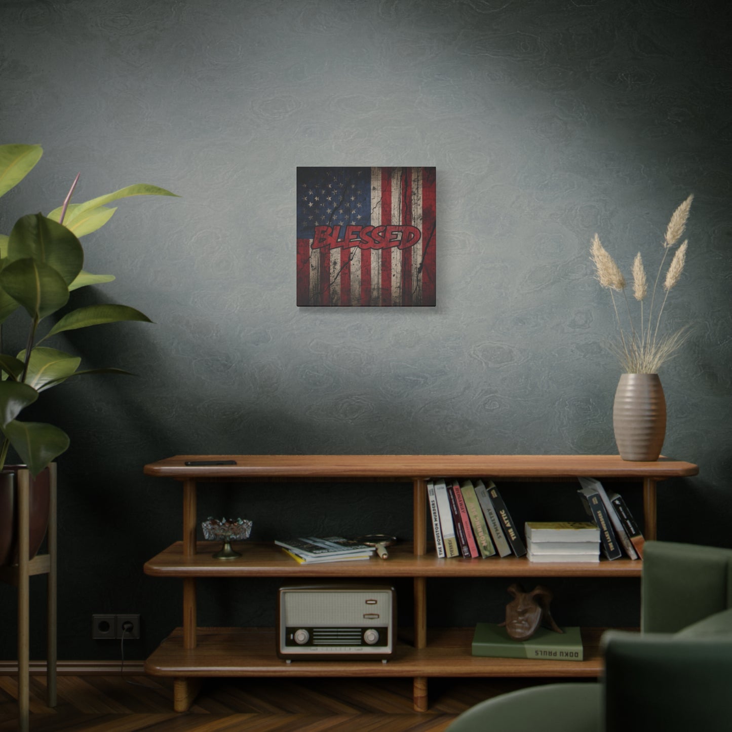 Blessed Patriotic Canvas Wall Art, Americana Decor, Home Wall Decoration, Rustic Flag Artwork, US Flag Decor