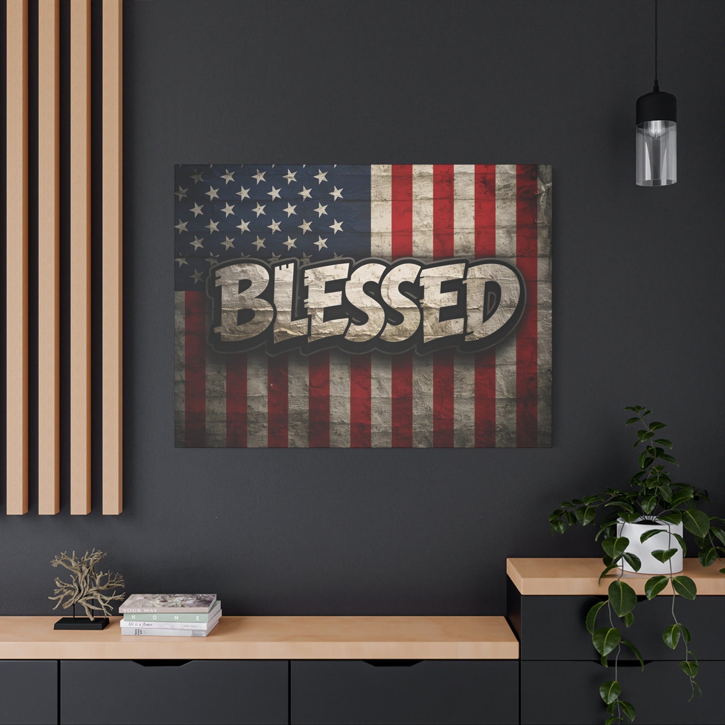 Blessed American Flag Canvas Wall Art, Patriotic Home Decor, Inspirational Gift, Rustic Wall Decor, Americana Artwork